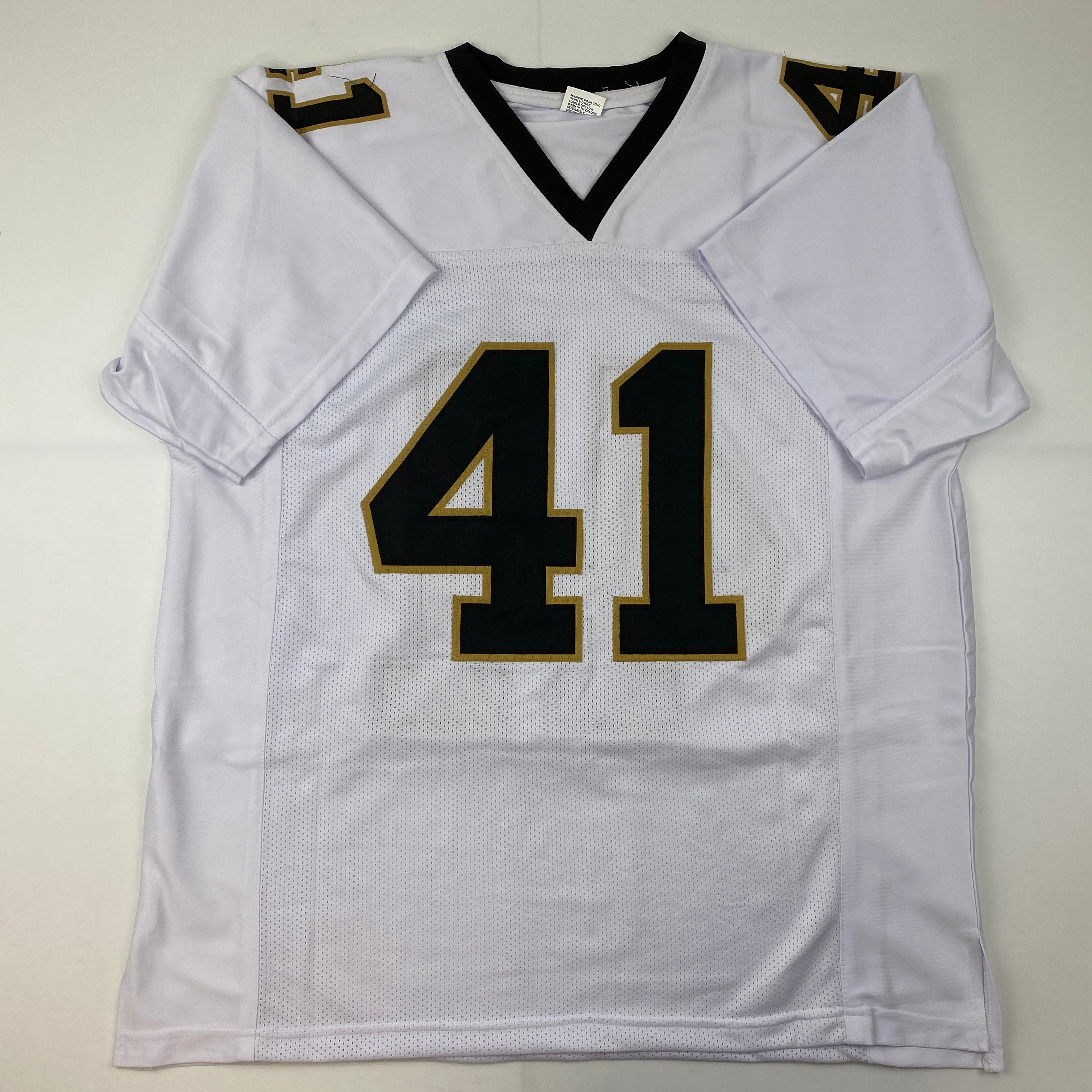 Facsimile Autographed Alvin Kamara New Orleans White Reprint Laser Auto Football Jersey Size Men's XL