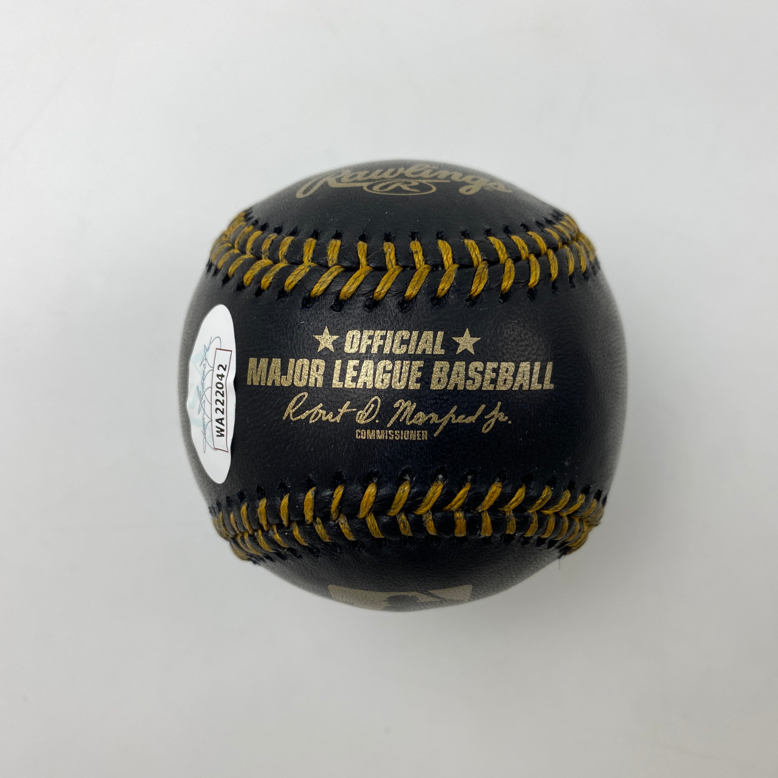 Autographed/Signed Ronald Acuna Jr. Black Rawlings Official Major League ROML Baseball JSA COA