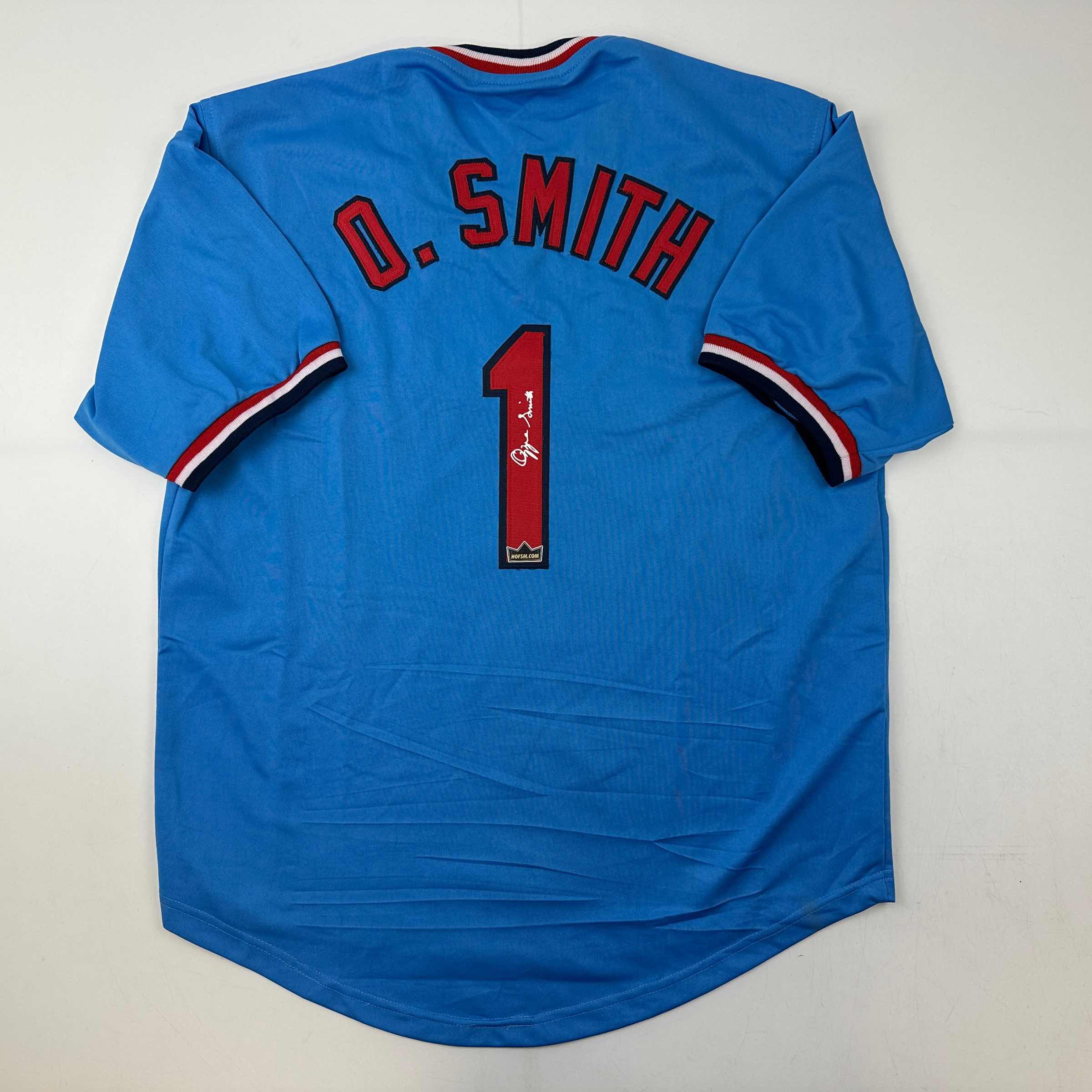 Facsimile Autographed Ozzie Smith St. Louis Blue Reprint Laser Auto Baseball Jersey Size Men's XL