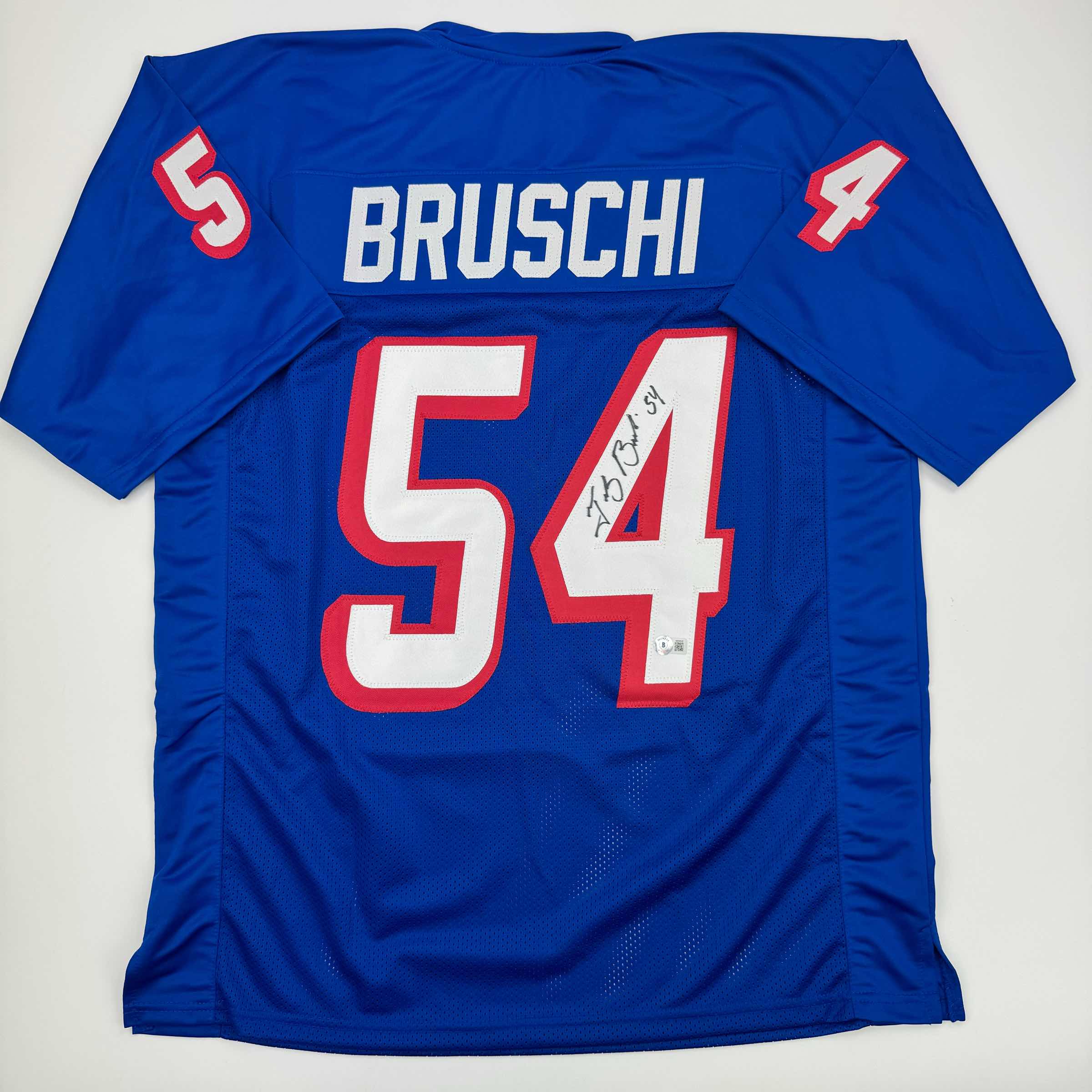 Autographed/Signed Tedy Bruschi New England Retro Blue Football Jersey Beckett BAS COA