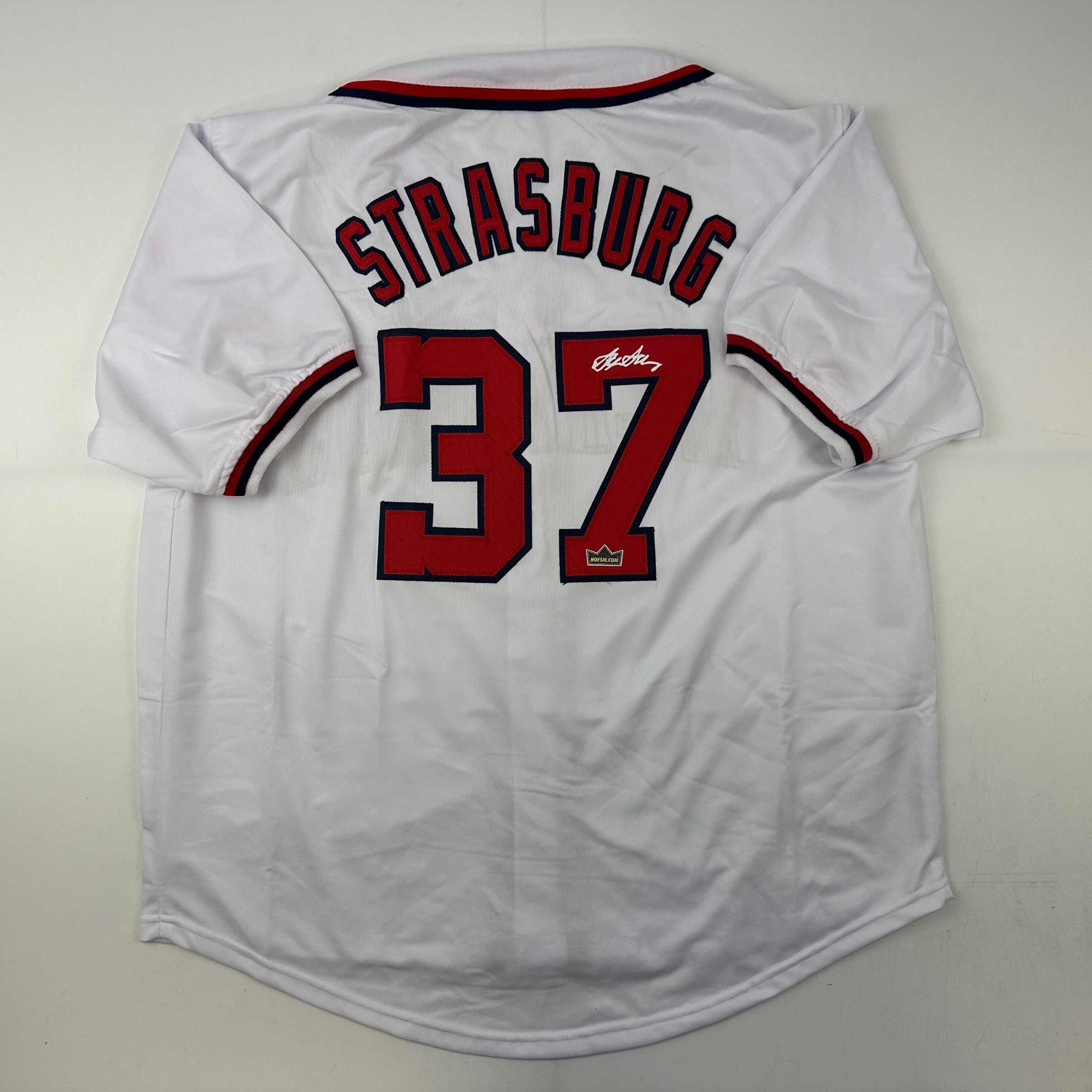 Facsimile Autographed Stephen Strasburg Washington White Reprint Laser Auto Baseball Jersey Size Men's XL