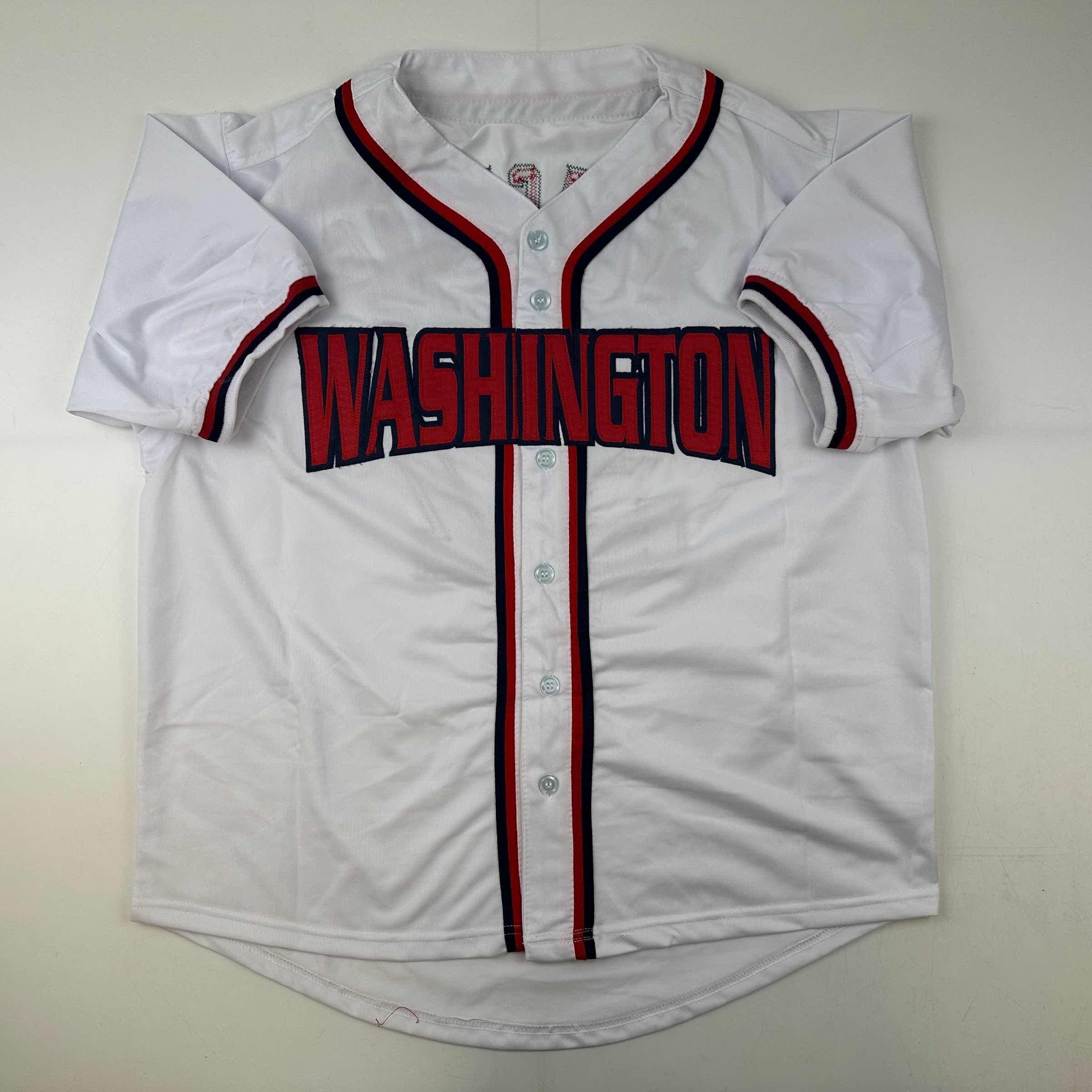 Facsimile Autographed Stephen Strasburg Washington White Reprint Laser Auto Baseball Jersey Size Men's XL