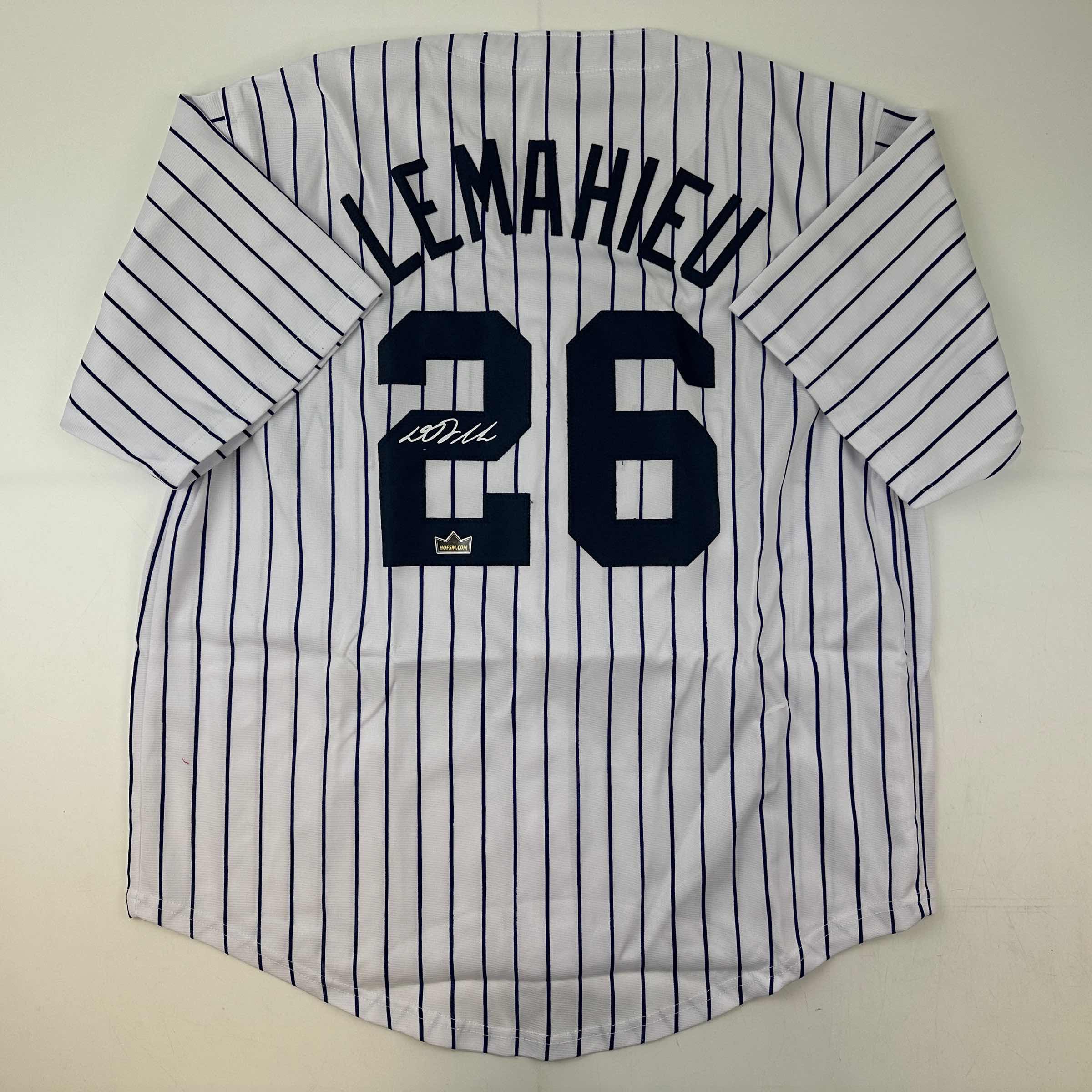 Facsimile Autographed D.J. DJ LeMahieu New York Pinstripe Reprint Laser Auto Baseball Jersey Size Men's XL