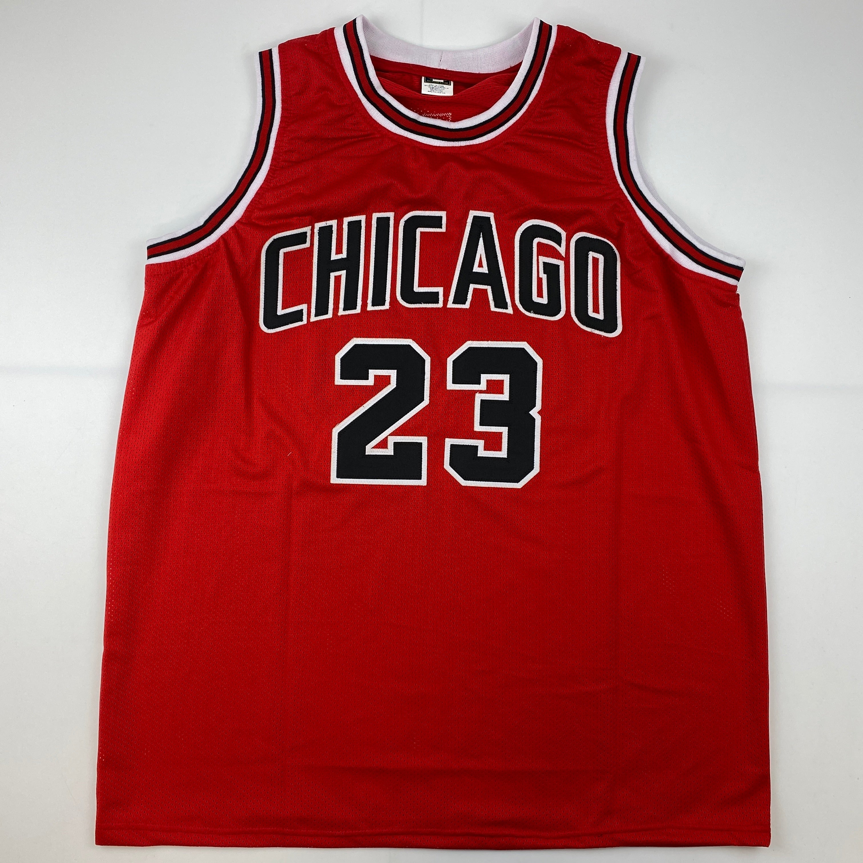 Facsimile Autographed Michael Jordan Chicago Red Reprint Laser Auto Basketball Jersey Size Men's XL