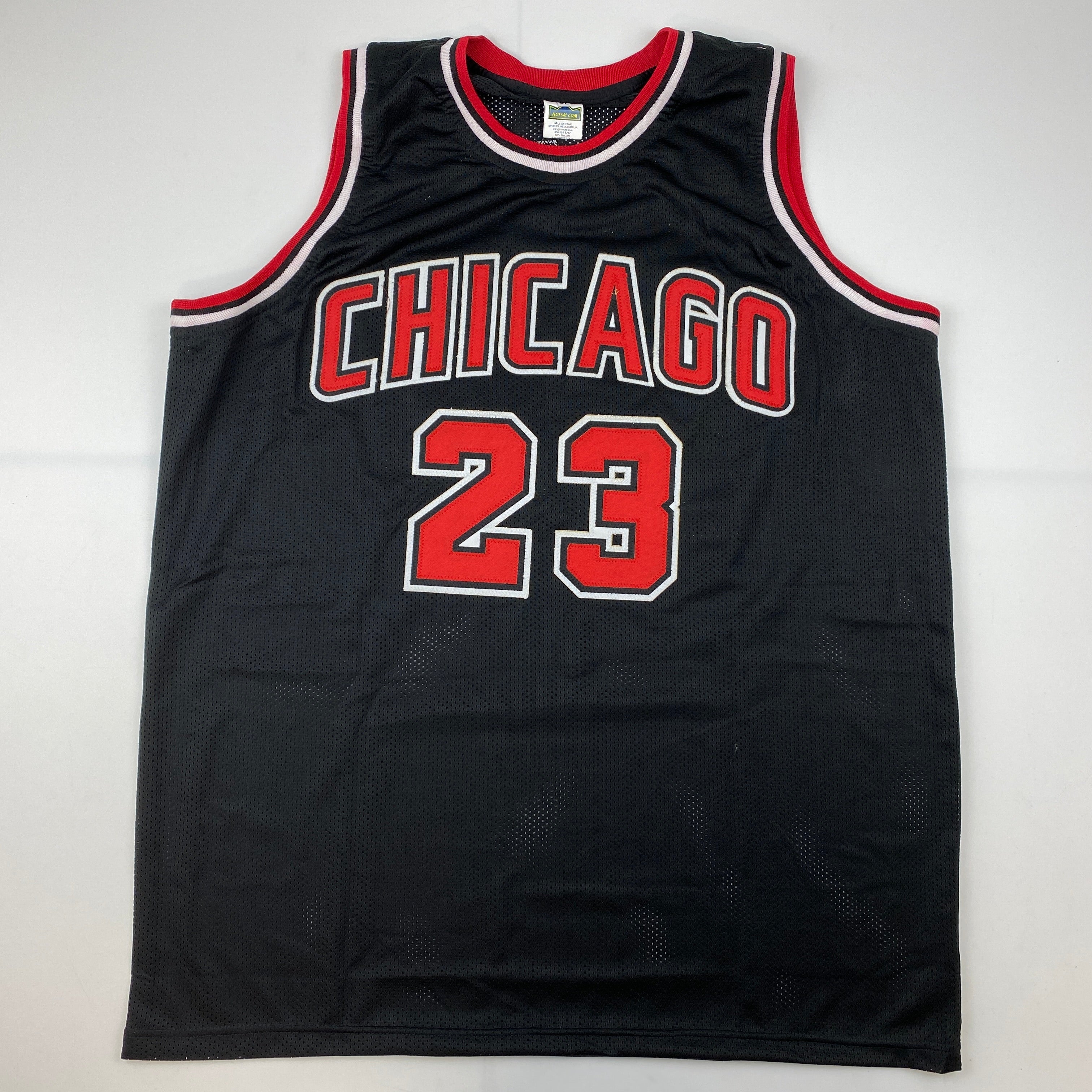 Facsimile Autographed Michael Jordan Chicago Black Reprint Laser Auto Basketball Jersey Size Men's XL