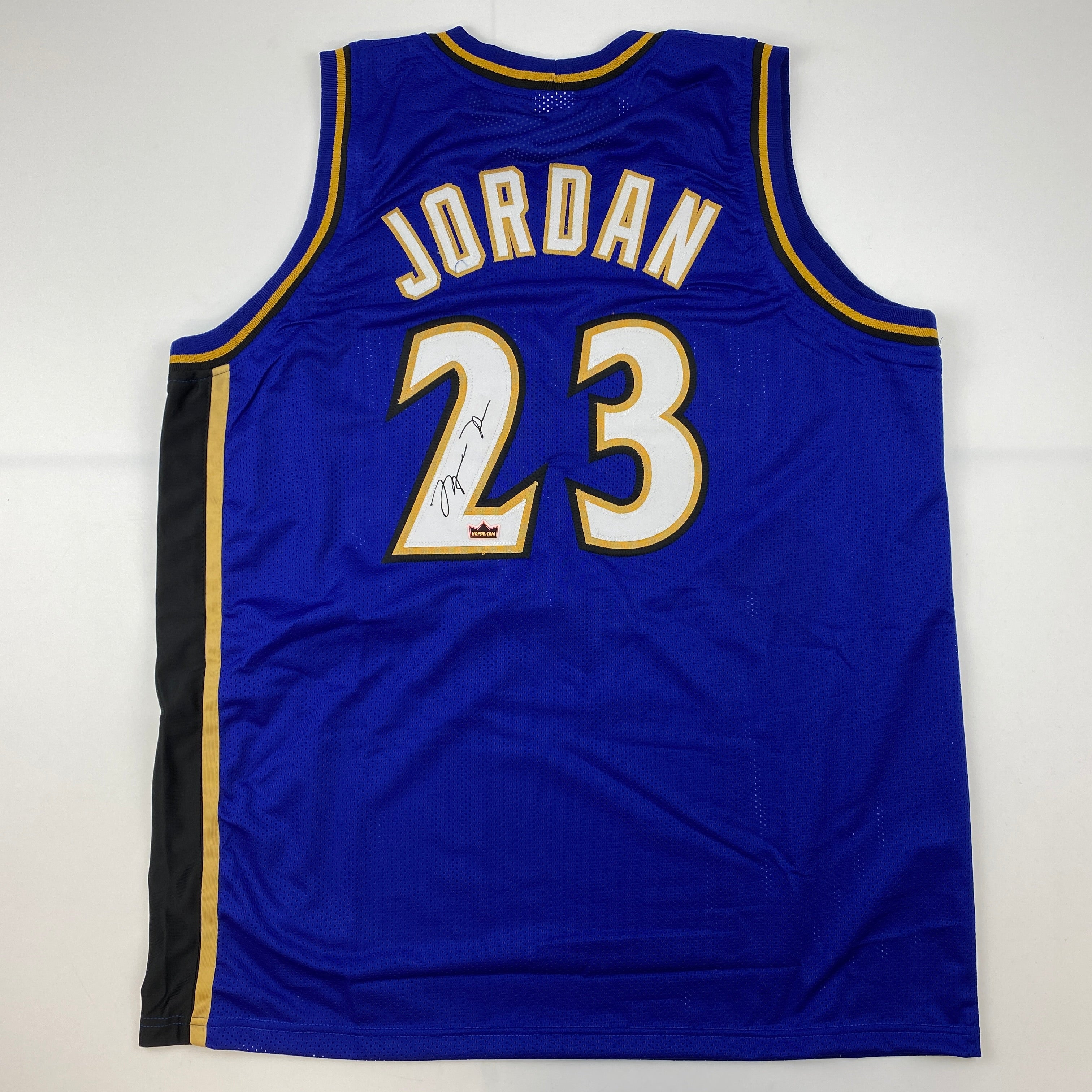 Facsimile Autographed Michael Jordan Washington Blue Reprint Laser Auto Basketball Jersey Size Men's XL
