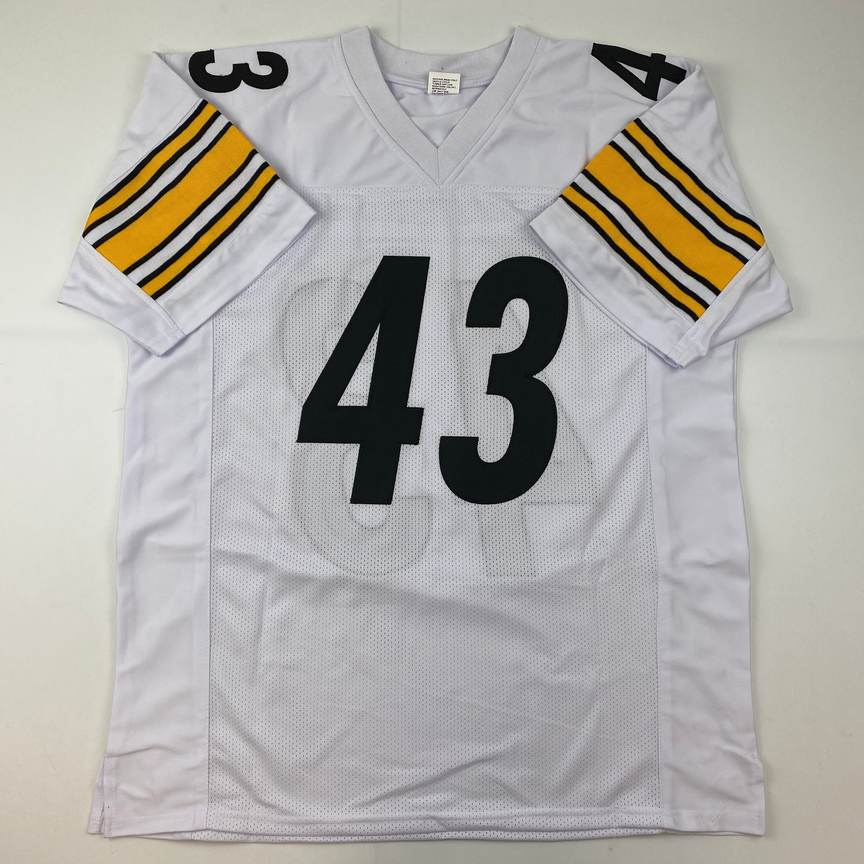 Facsimile Autographed Troy Polamalu Pittsburgh White Reprint Laser Auto Football Jersey Size Men's XL