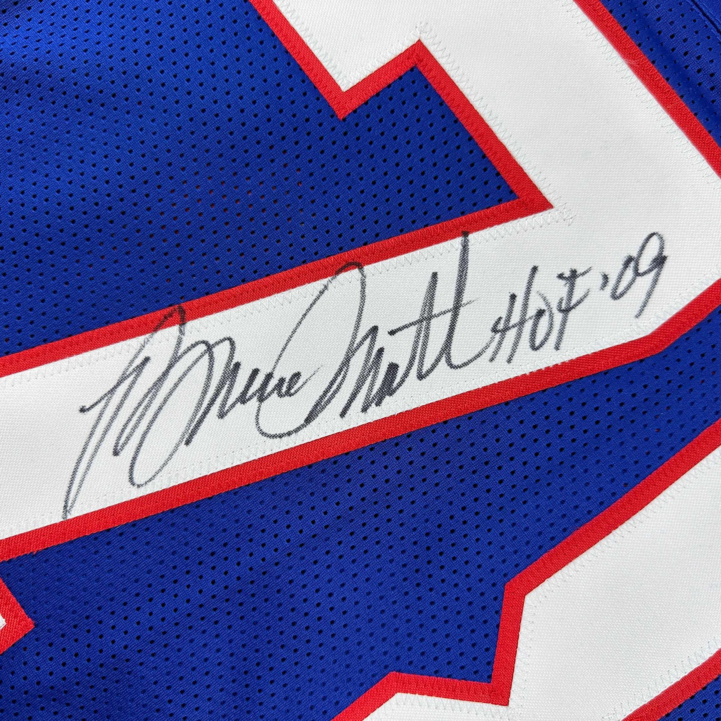 Autographed/Signed Bruce Smith HOF 09 Buffalo Blue Football Jersey Beckett BAS COA