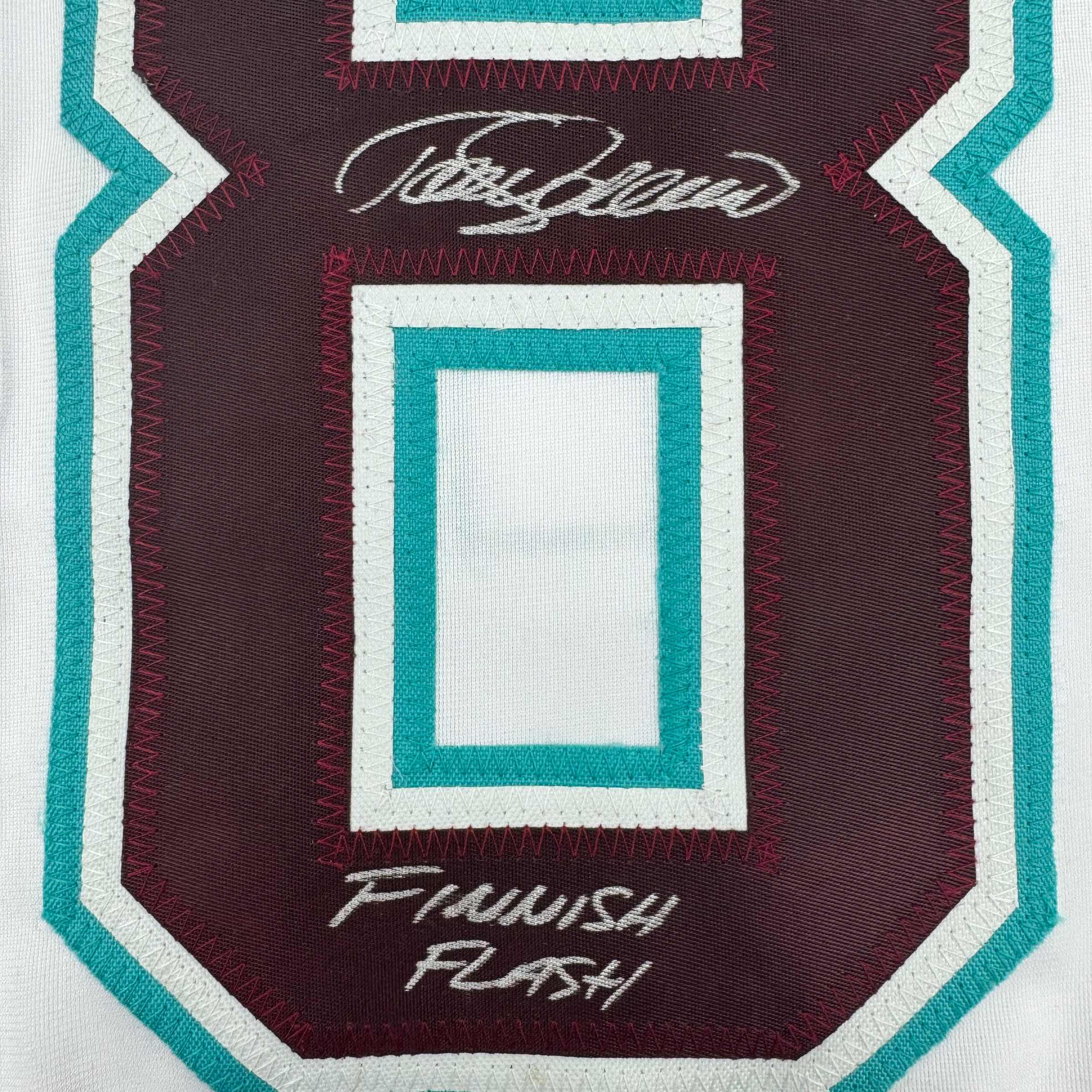 Autographed/Signed Teemu Selanne "Finnish Flash" Anaheim White Retro Hockey Jersey JSA COA