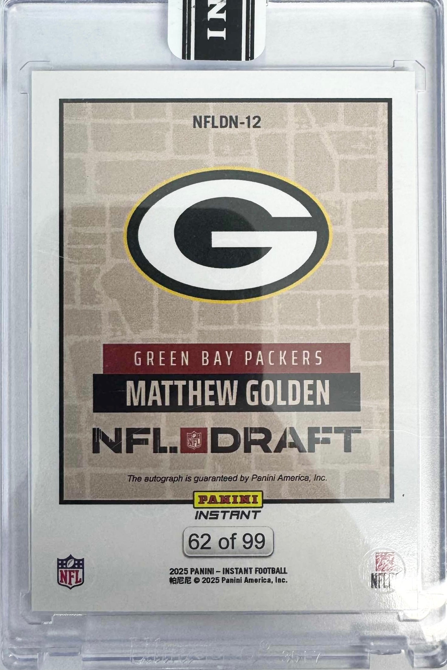 2025 Panini Instant NFL Matthew Golden #DN12 Draft Night Auto /99 Green Bay Packers Rookie RC Football Card