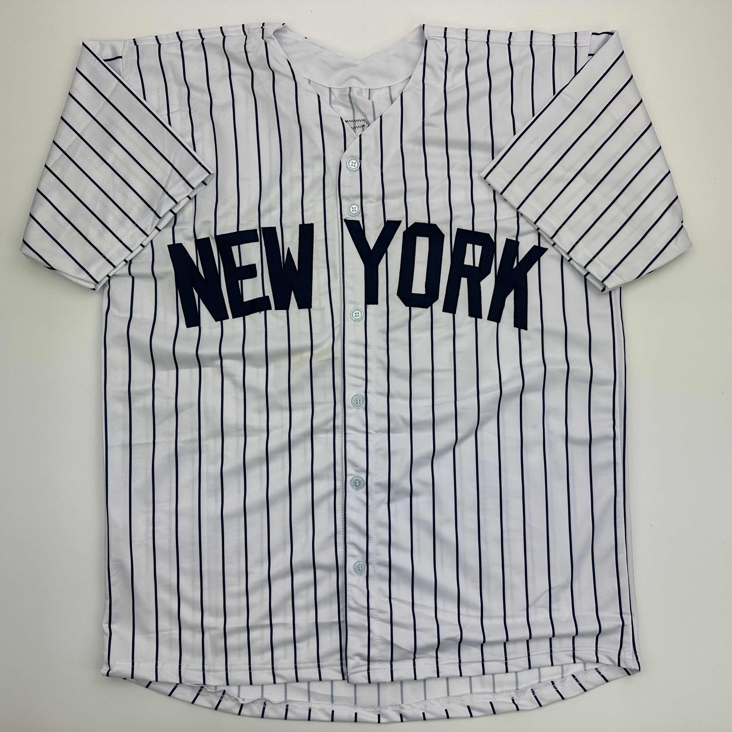 Facsimile Autographed Ben Rice New York Pinstripe Reprint Laser Auto Baseball Jersey Size Men's XL