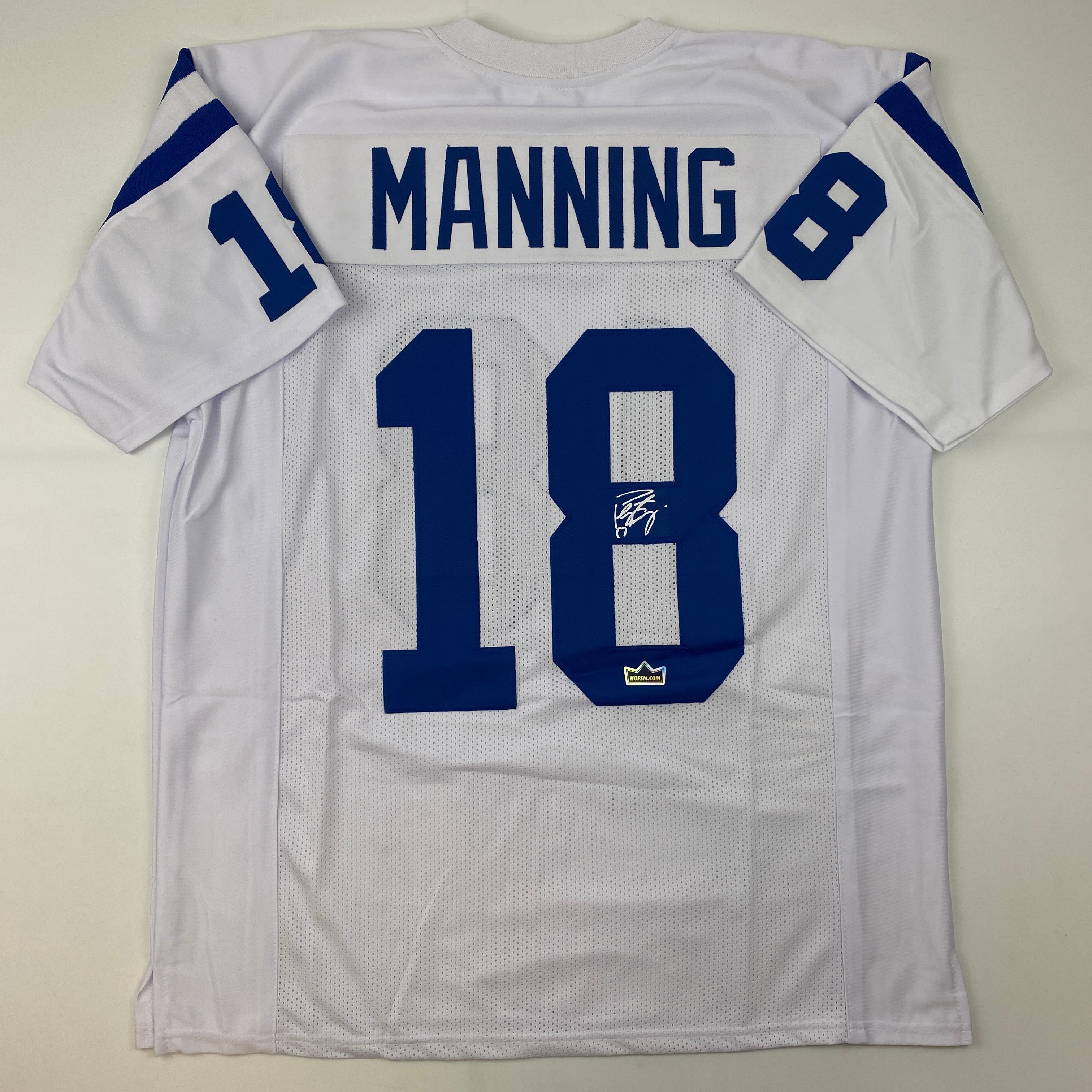 Facsimile Autographed Peyton Manning Indianapolis White Reprint Laser Auto Football Jersey Size Men's XL