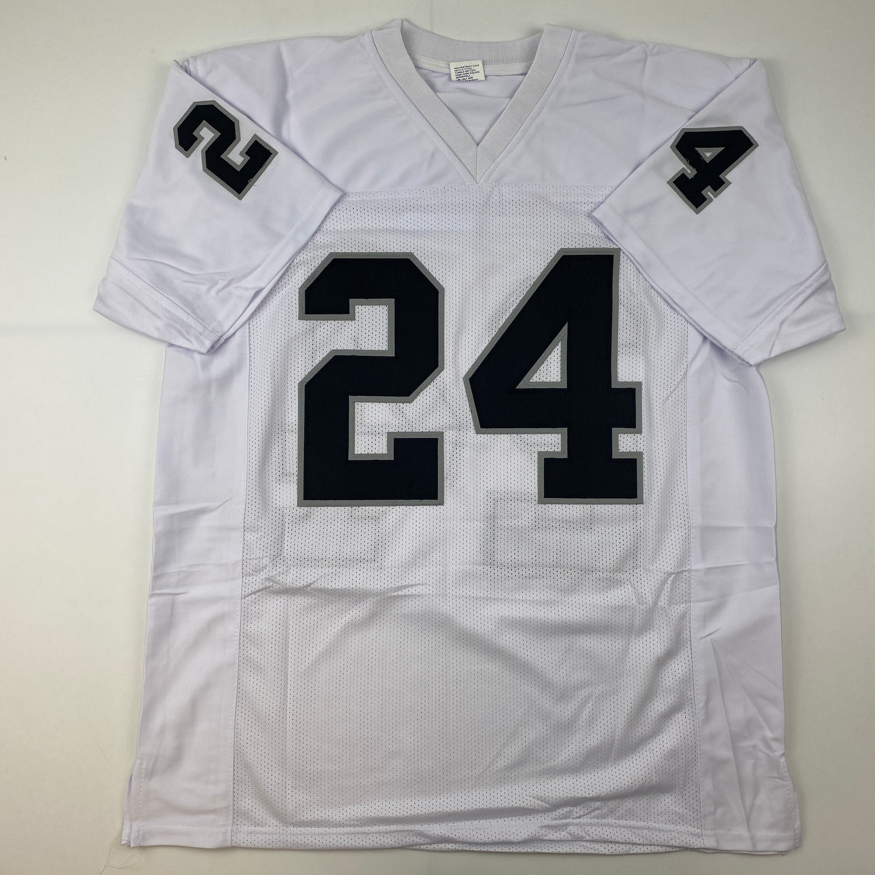 Facsimile Autographed Charles Woodson Oakland Las Vegas White Reprint Laser Auto Football Jersey Size Men's XL