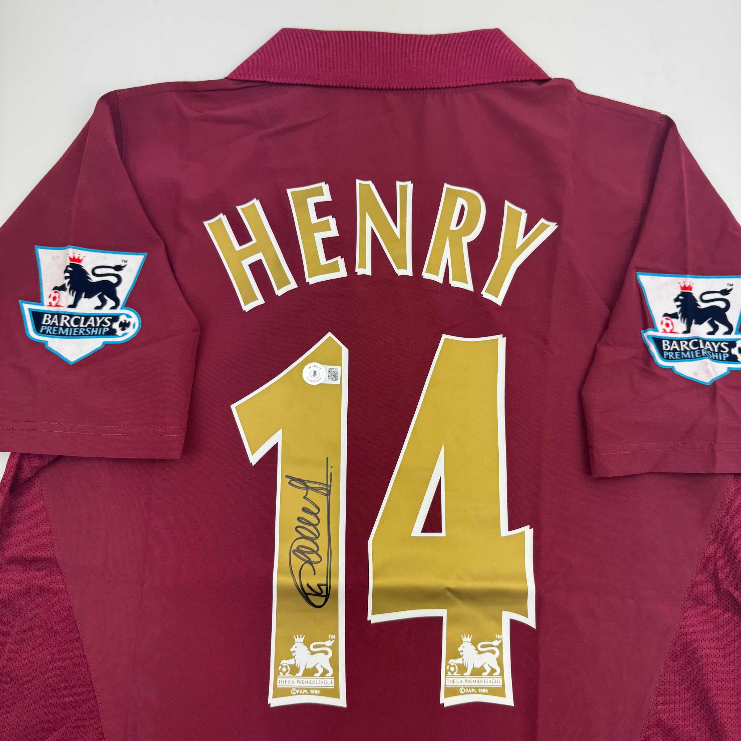 Autographed/Signed Thierry Henry Arsenal Red Soccer Jersey Beckett BAS COA