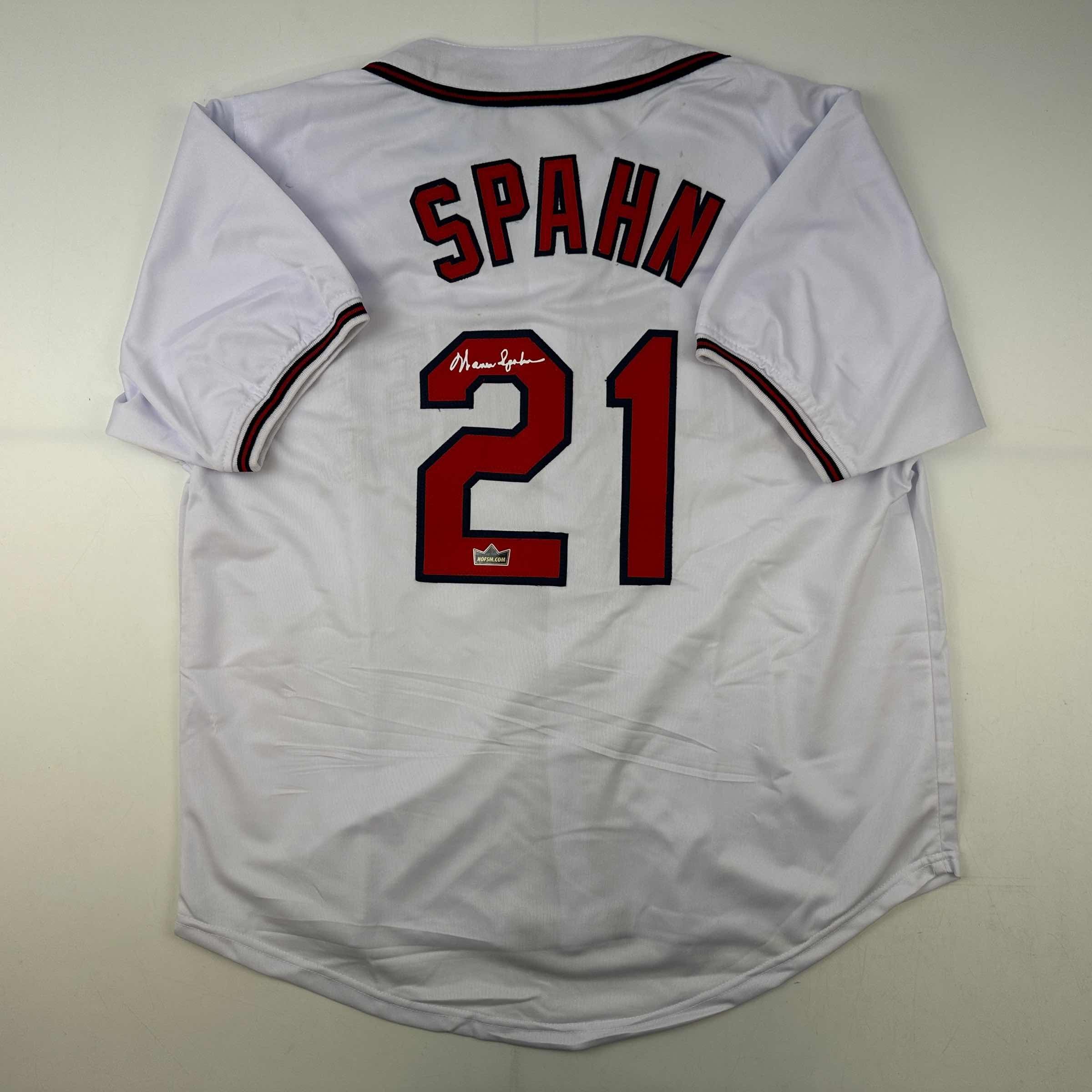 Facsimile Autographed Warren Spahn Atlanta White Reprint Laser Auto Baseball Jersey Size Men's XL