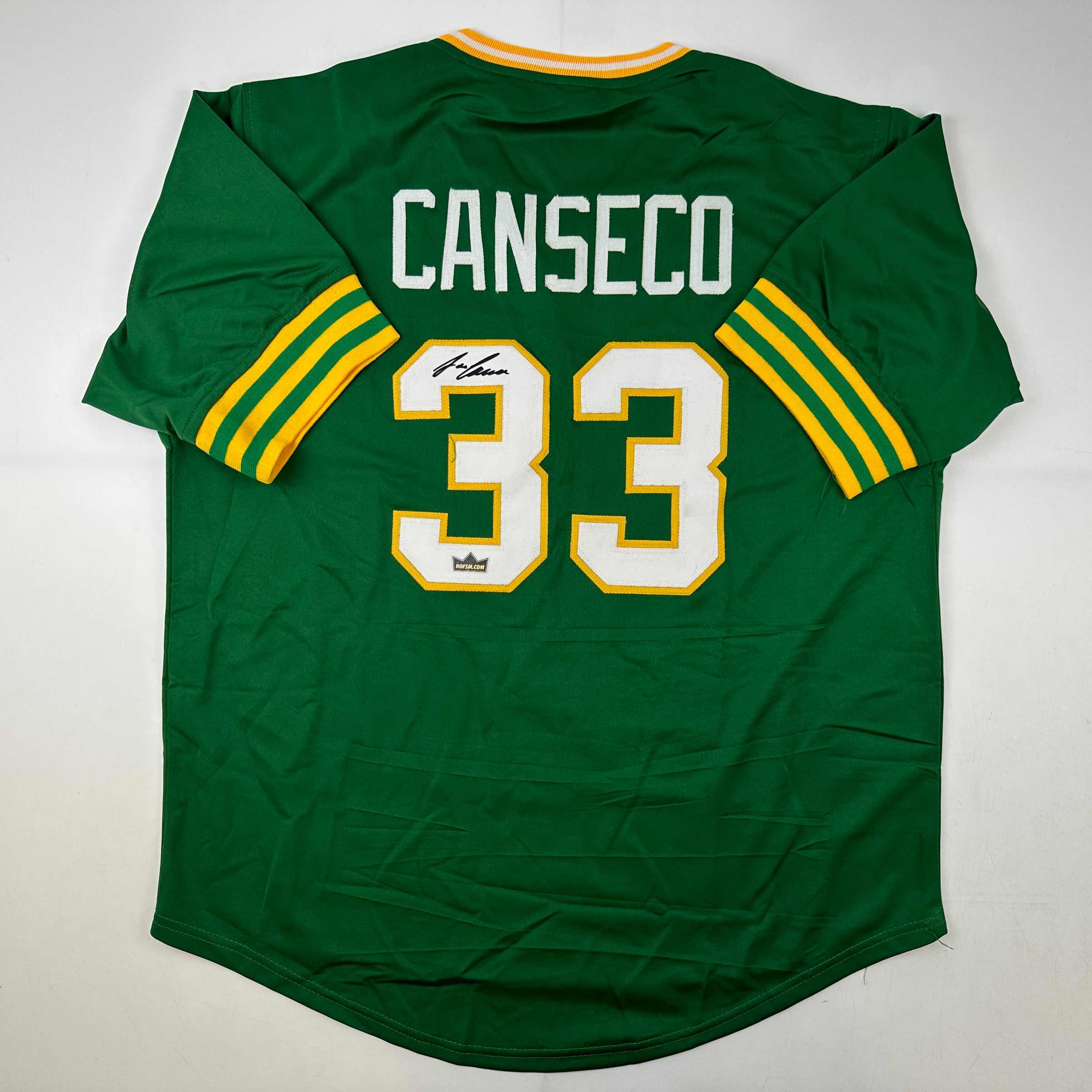 Facsimile Autographed Jose Canseco Oakland Green Reprint Laser Auto Baseball Jersey Size Men's XL