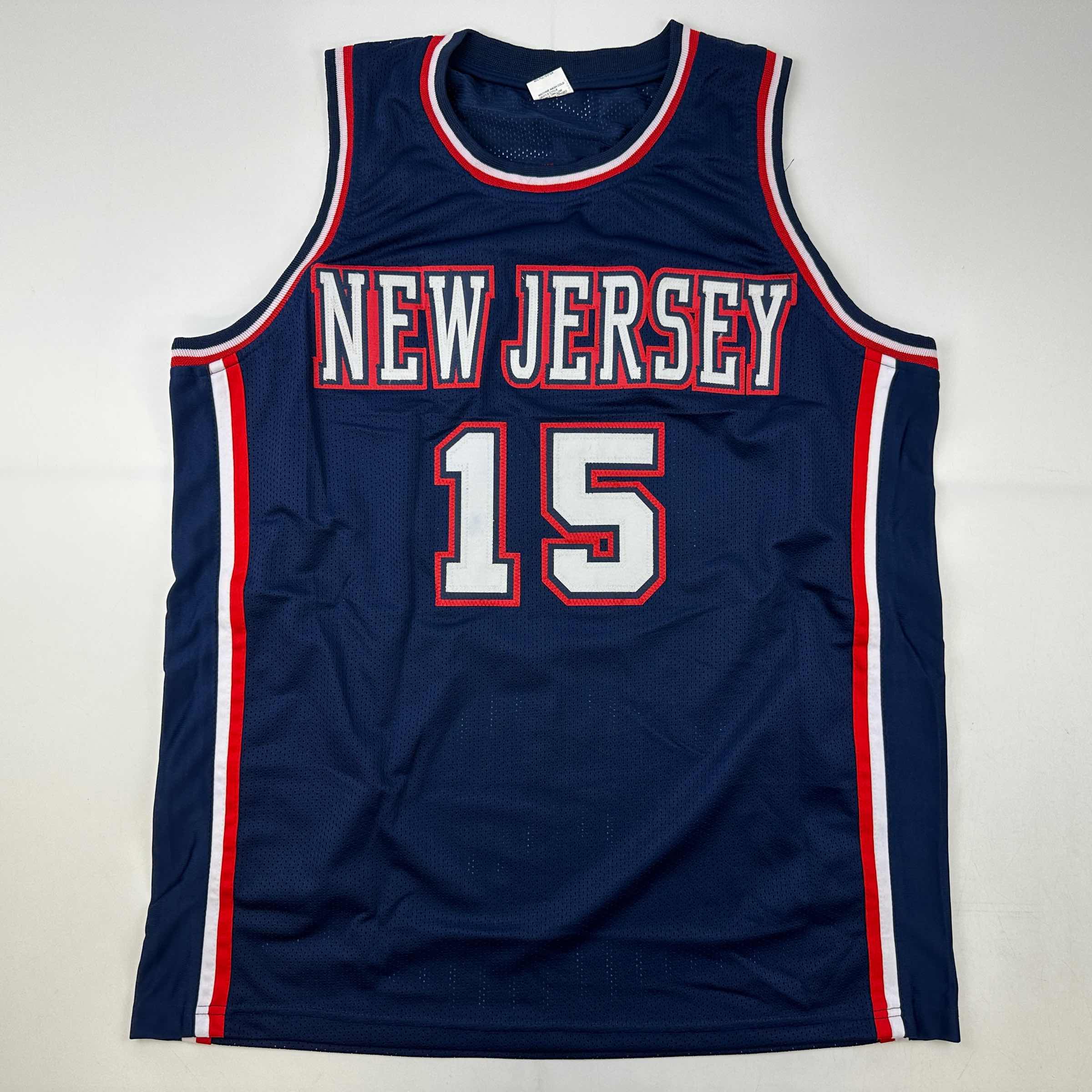 Facsimile Autographed Vince Carter New Jersey NJ Blue Reprint Laser Auto Basketball Jersey Size Men's XL