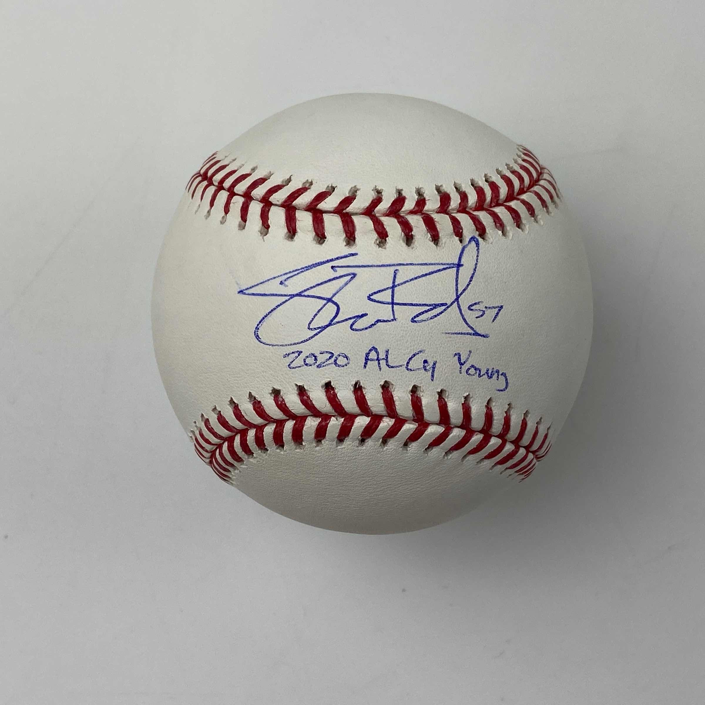 Autographed/Signed Shane Bieber 2020 AL Cy Young Rawlings Official Major League Baseball ROML Beckett BAS COA