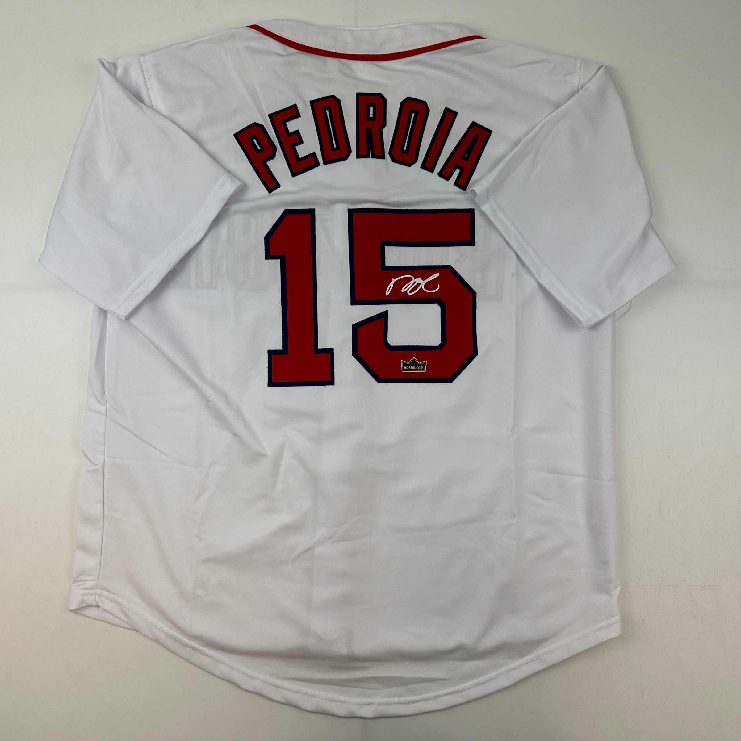 Facsimile Autographed Dustin Pedroia Boston White Reprint Laser Auto Baseball Jersey Size Men's XL