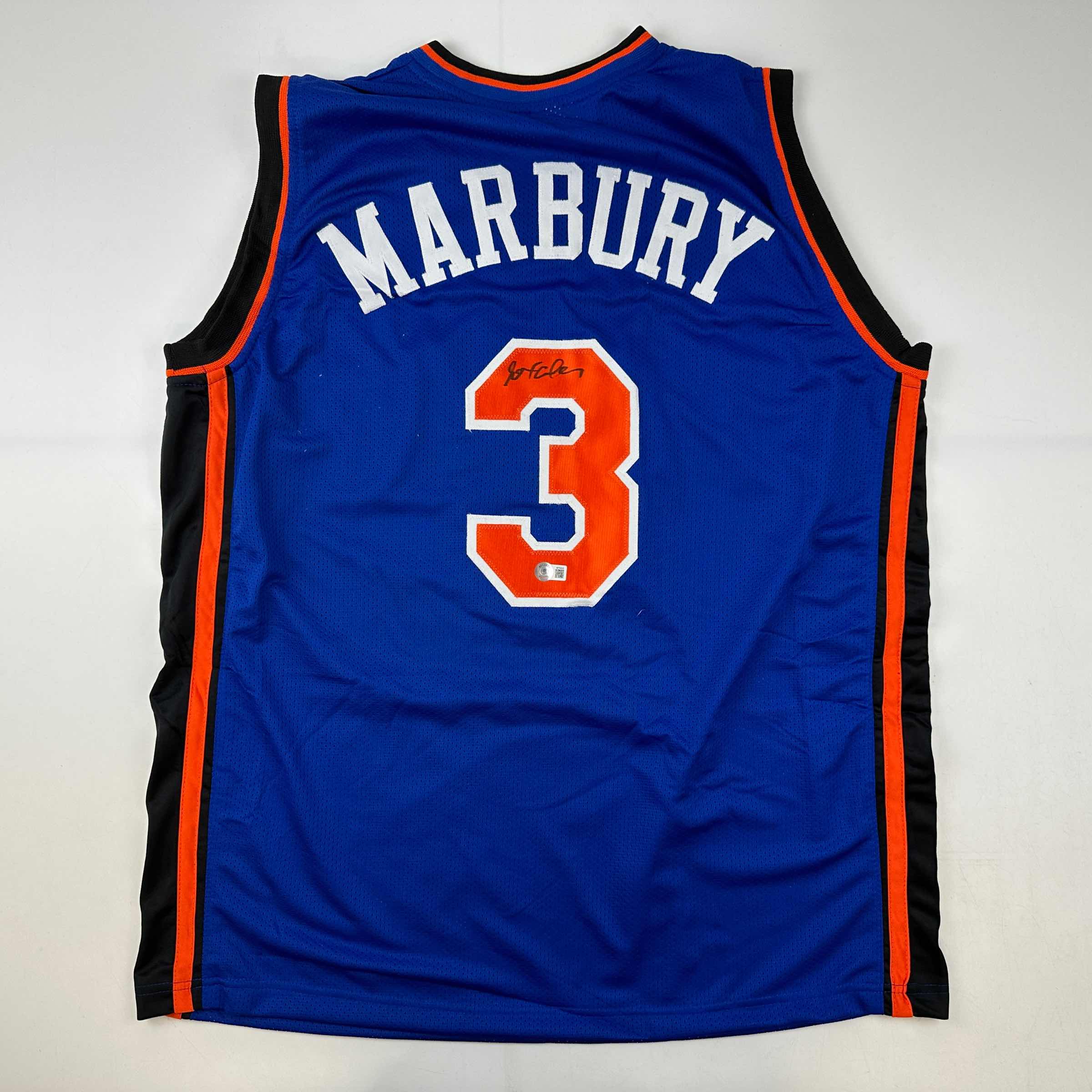 Autographed/Signed Stephon Marbury New York Blue Basketball Jersey Beckett BAS COA