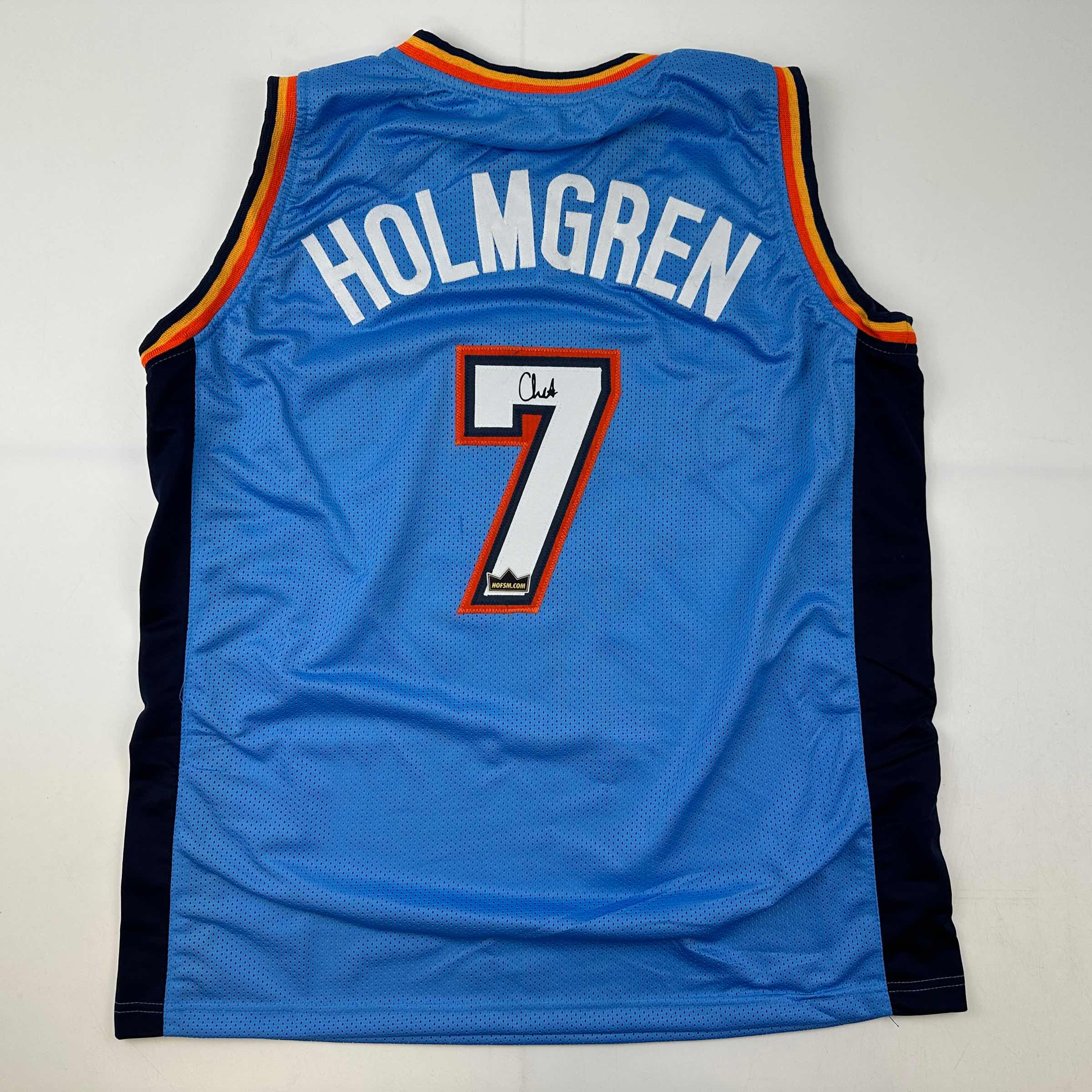 Facsimile Autographed Chet Holmgren Oklahoma City Blue Reprint Laser Auto Basketball Jersey Size Men's XL