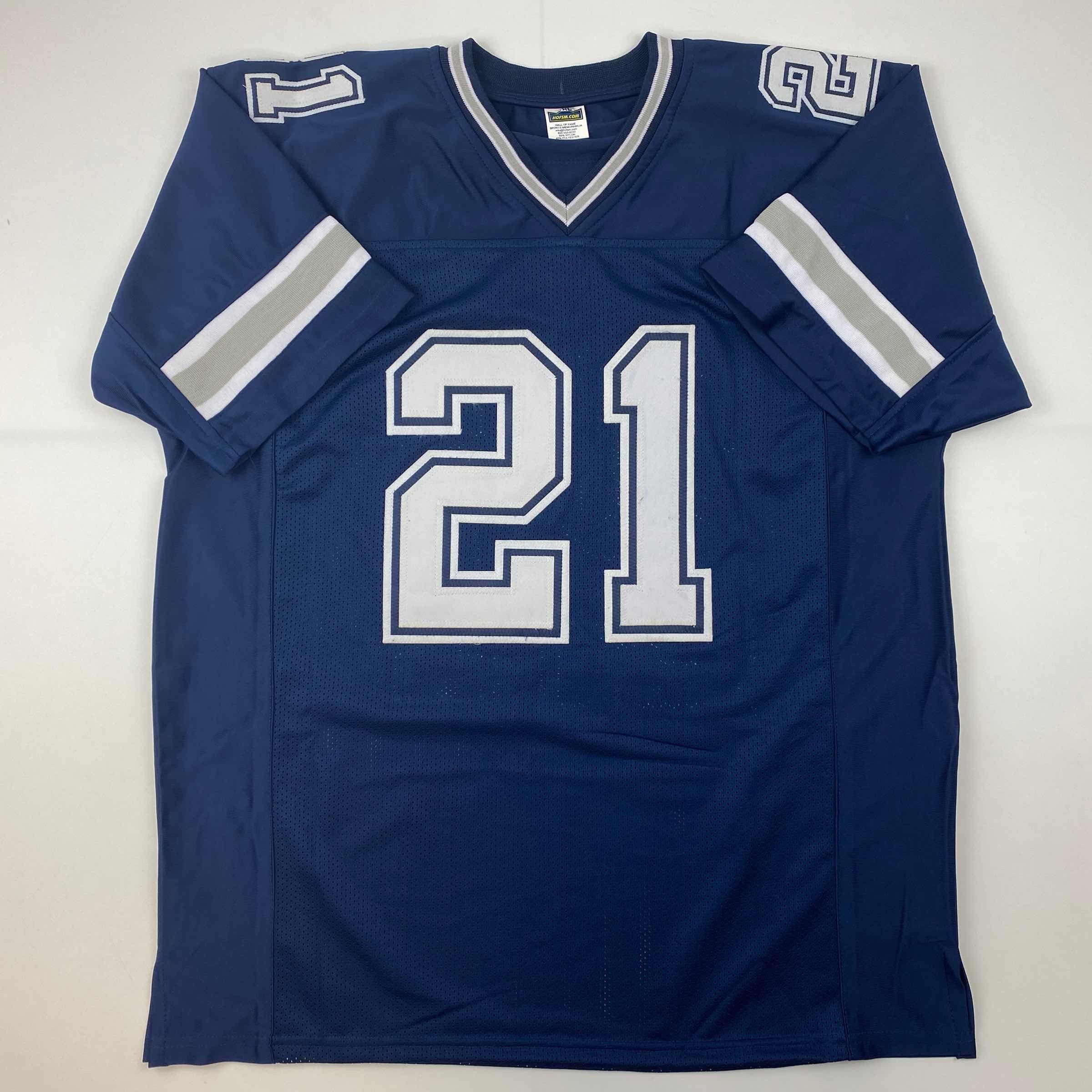 Facsimile Autographed Deion Sanders Dallas Blue Reprint Laser Auto Football Jersey Size Men's XL