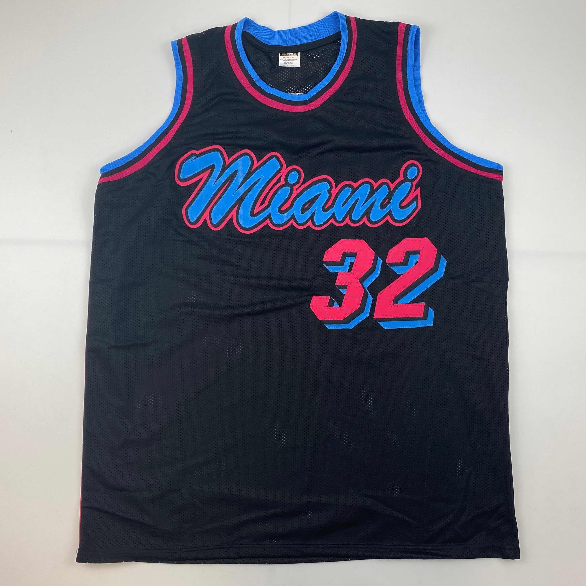 Facsimile Autographed Shaquille Shaq O'Neal Miami Black Vice City Reprint Laser Auto Basketball Jersey Size Men's XL
