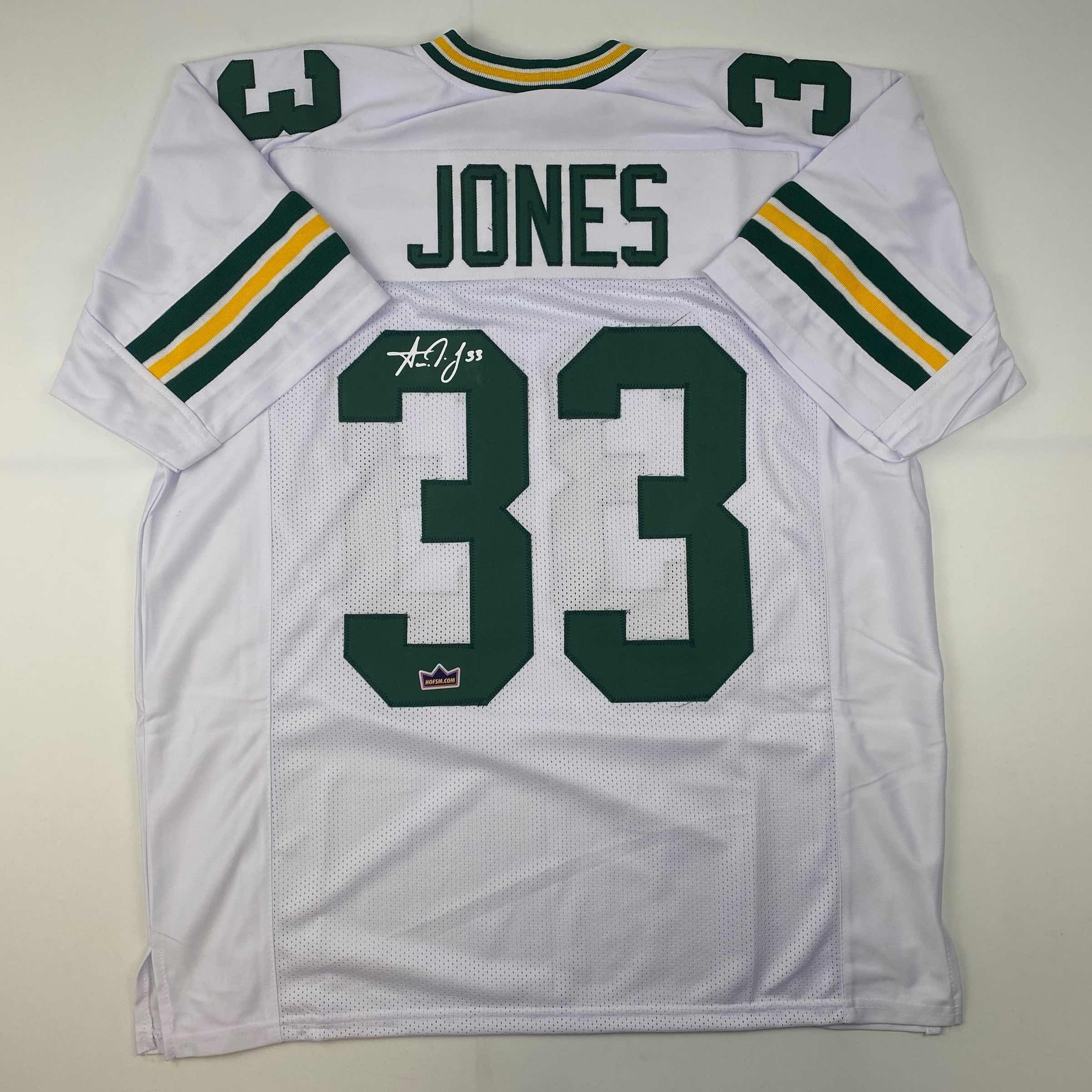 Facsimile Autographed Aaron Jones Green Bay White Reprint Laser Auto Football Jersey Size Men's XL