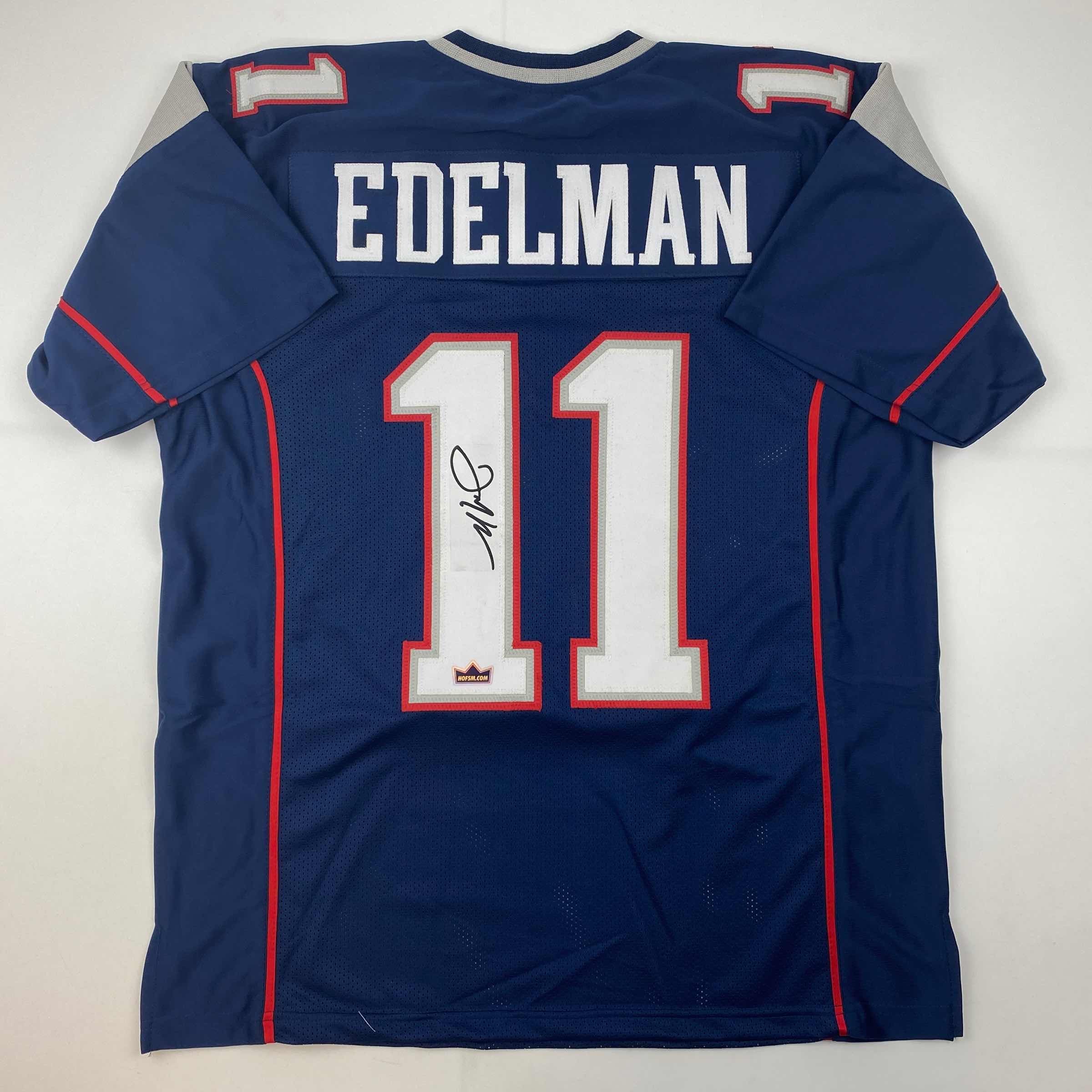 Facsimile Autographed Julian Edelman New England Blue Reprint Laser Auto Football Jersey Size Men's XL