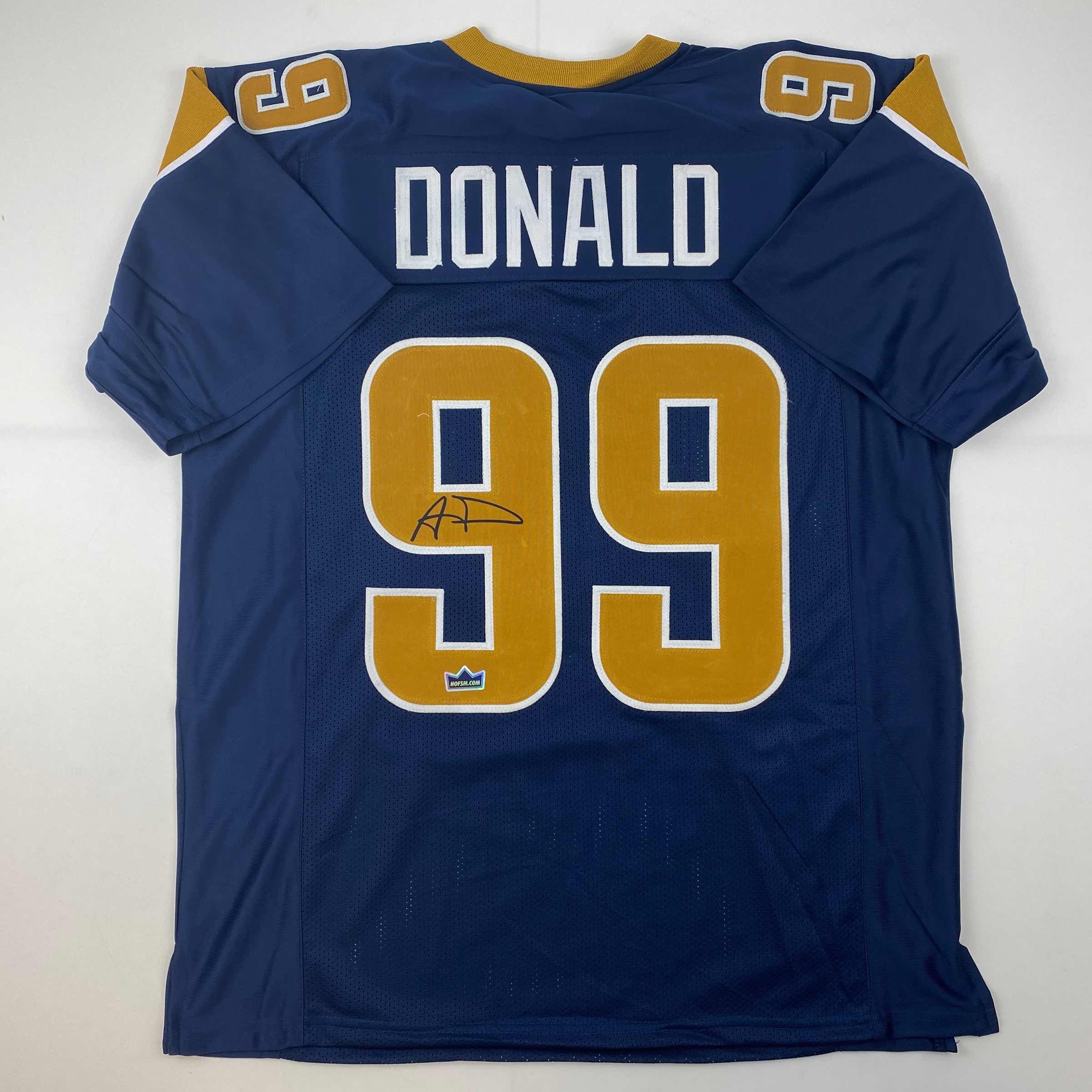 Facsimile Autographed Aaron Donald Los Angeles LA Navy Blue Reprint Laser Auto Football Jersey Size Men's XL