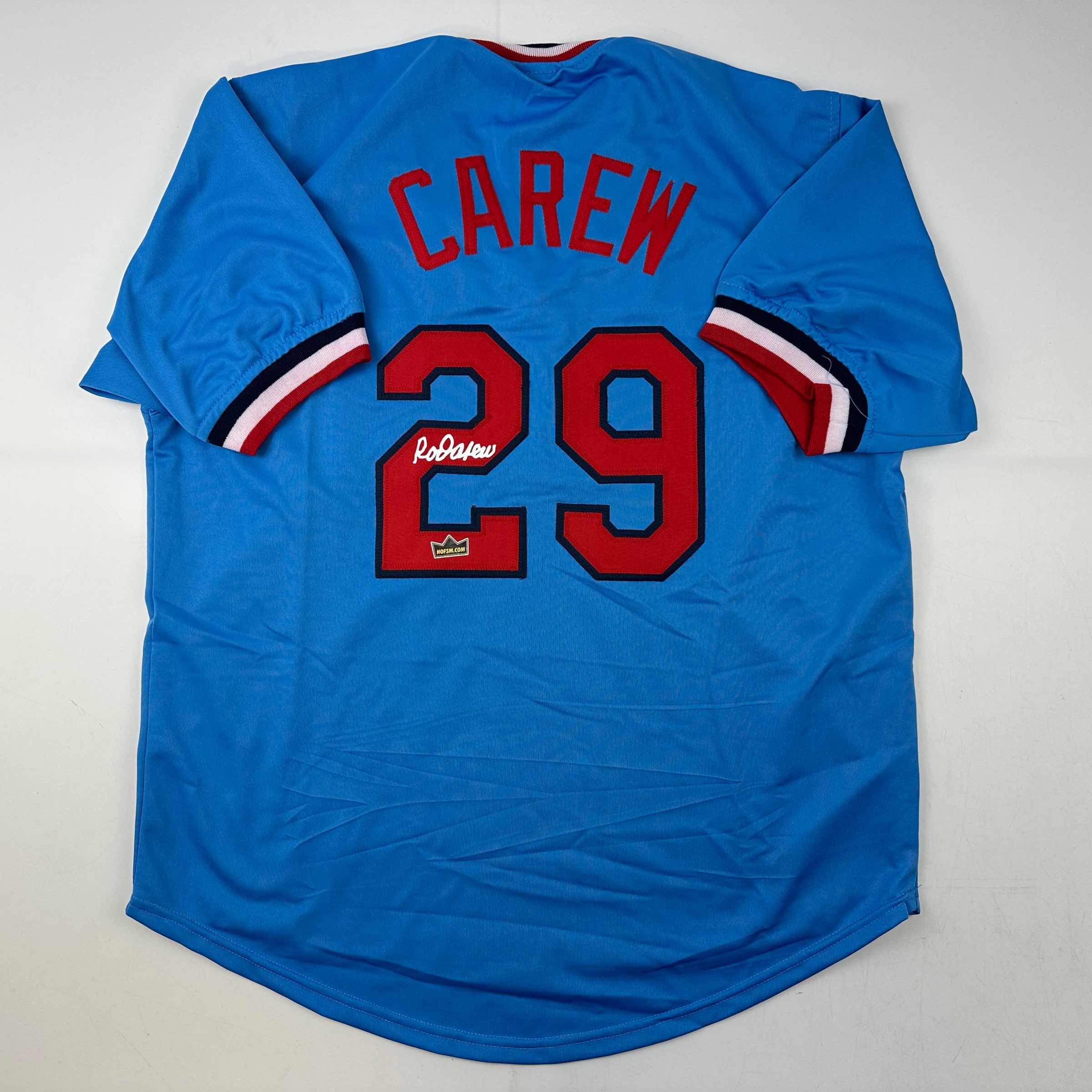 Facsimile Autographed Rod Carew Minnesota Blue Reprint Laser Auto Baseball Jersey Size Men's XL