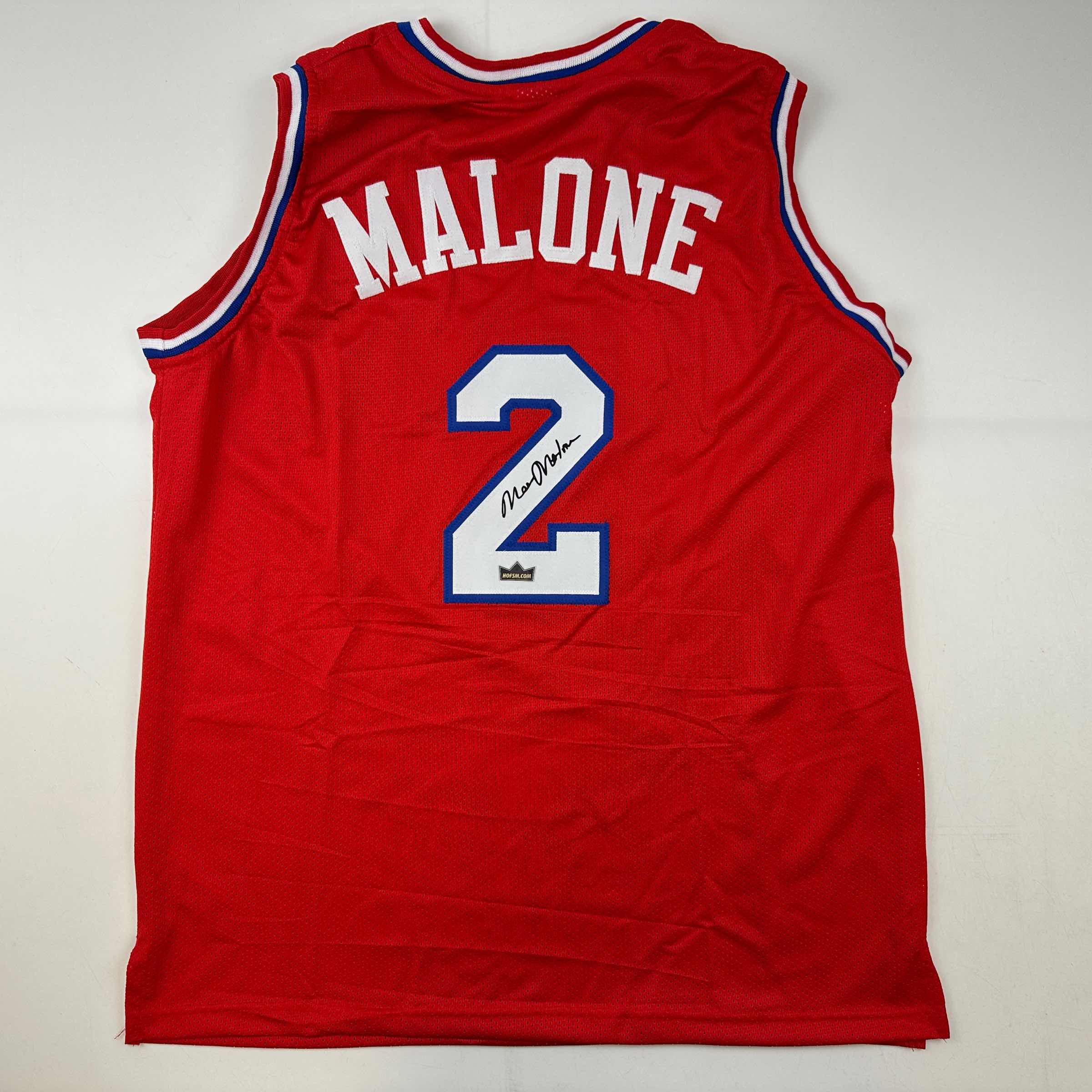 Facsimile Autographed Moses Malone Philadelphia Red Reprint Laser Auto Basketball Jersey Size Men's XL