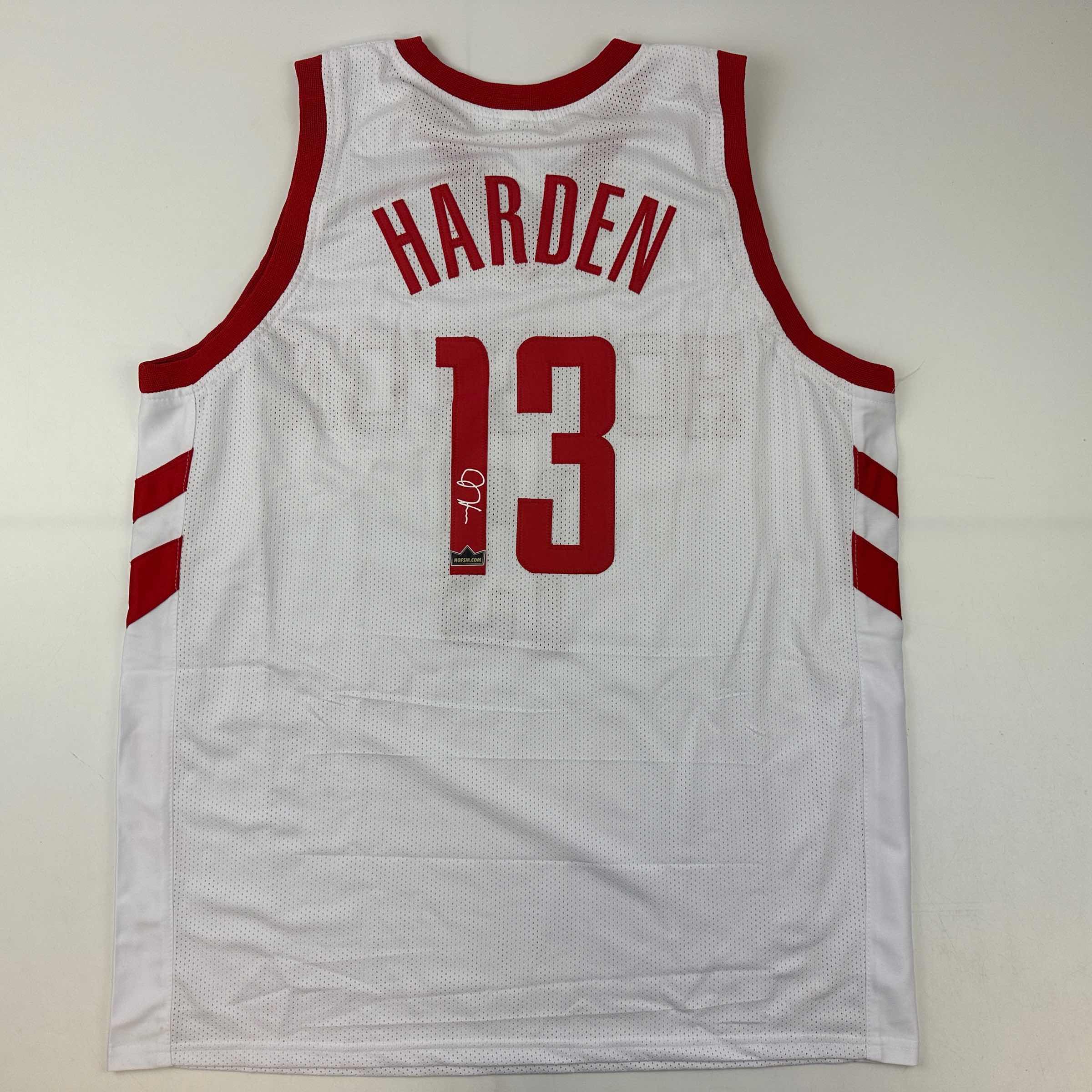 Facsimile Autographed James Harden Houston White Reprint Laser Auto Basketball Jersey Size Men's XL