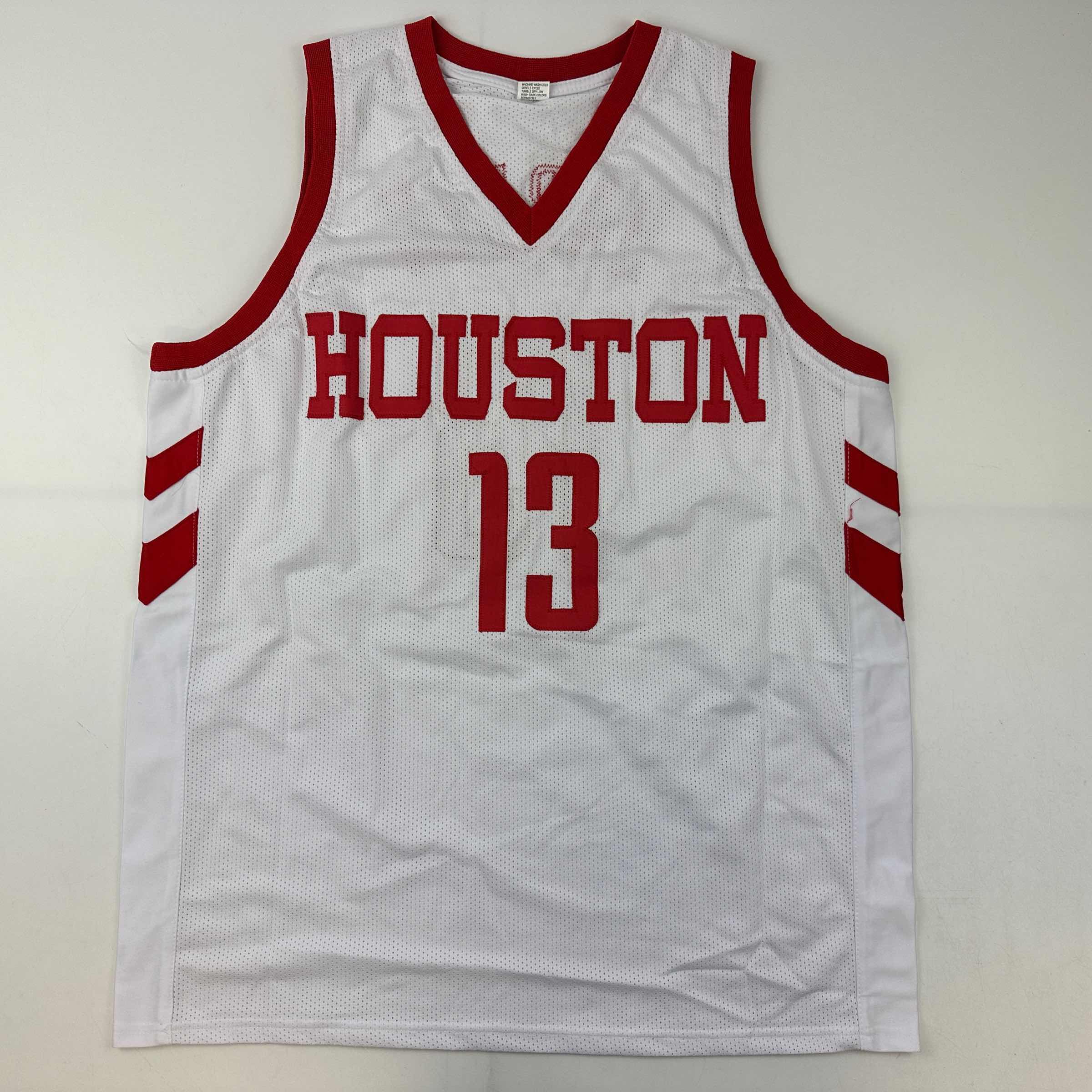 Facsimile Autographed James Harden Houston White Reprint Laser Auto Basketball Jersey Size Men's XL