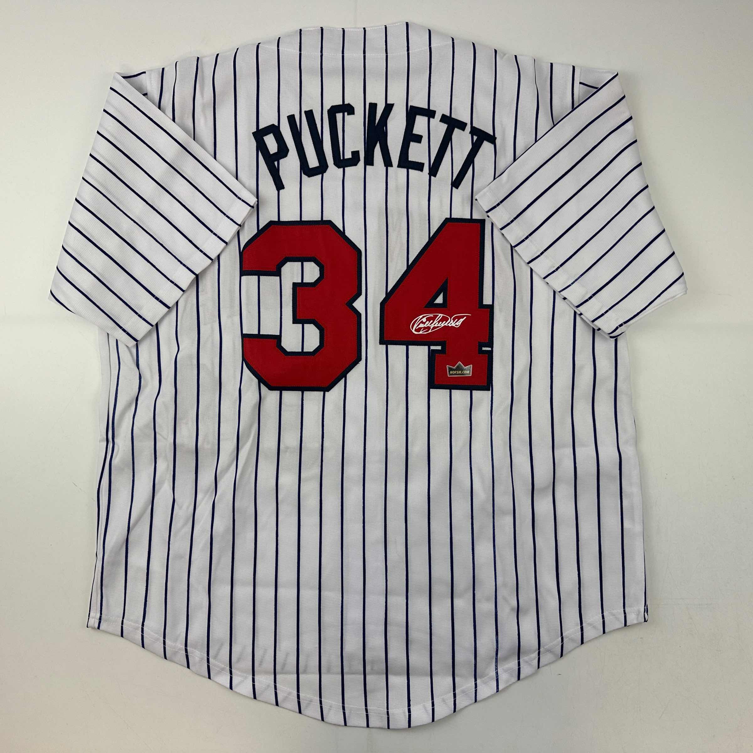 Facsimile Autographed Kirby Puckett Minnesota Pinstripe Reprint Laser Auto Baseball Jersey Size Men's XL