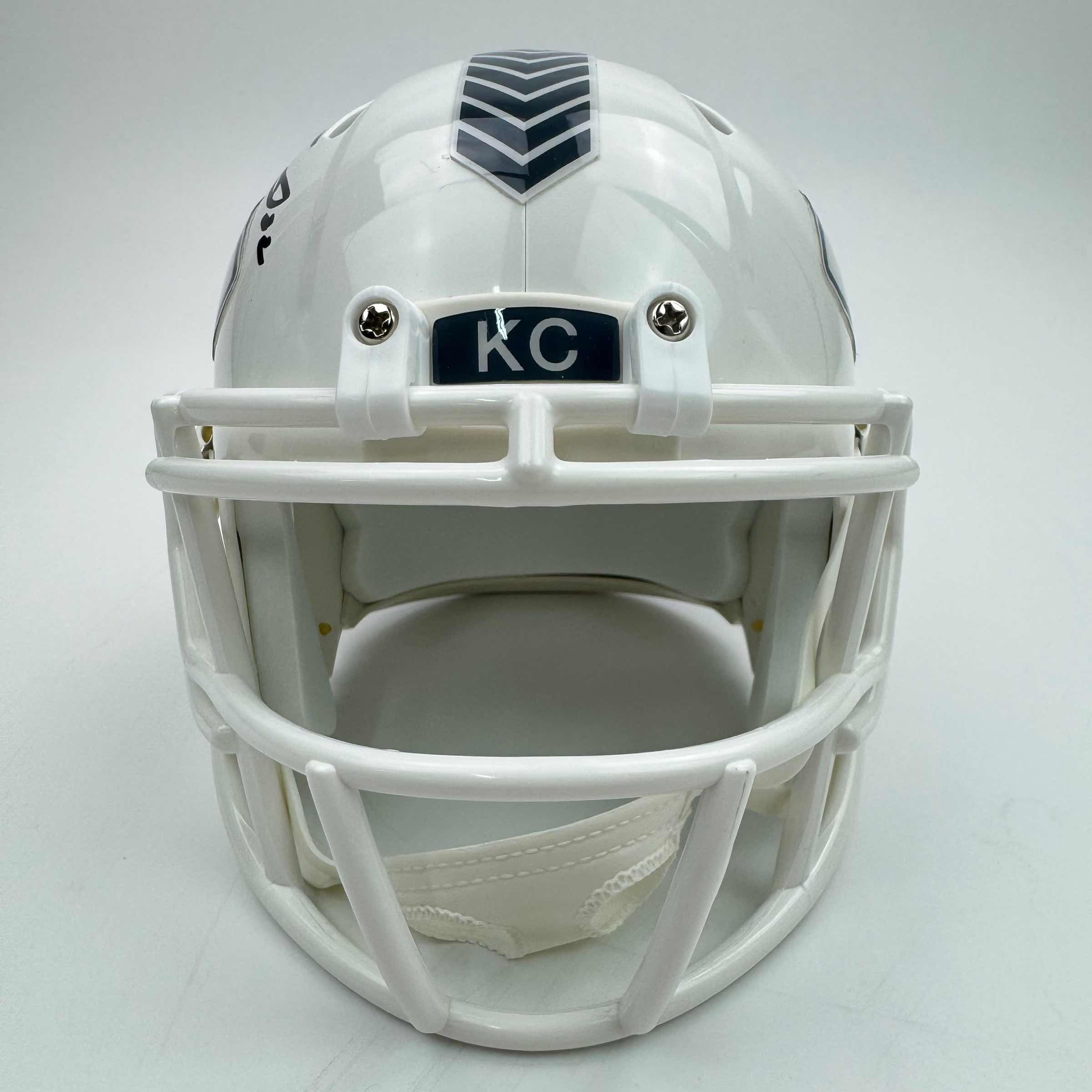 Autographed/Signed Trent McDuffie Kansas City Chiefs White Salute to Service Mini Football Helmet Beckett BAS COA