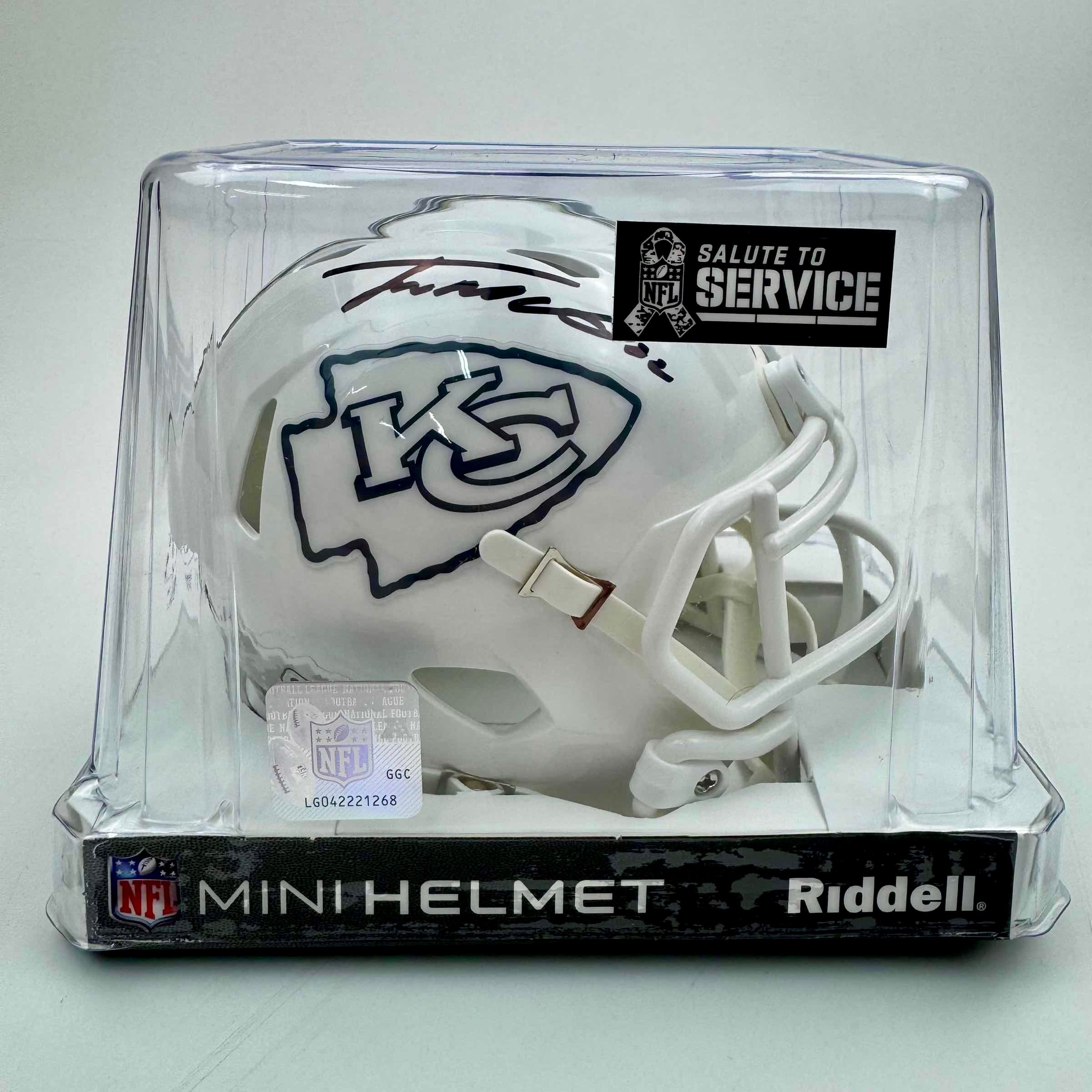 Autographed/Signed Trent McDuffie Kansas City Chiefs White Salute to Service Mini Football Helmet Beckett BAS COA