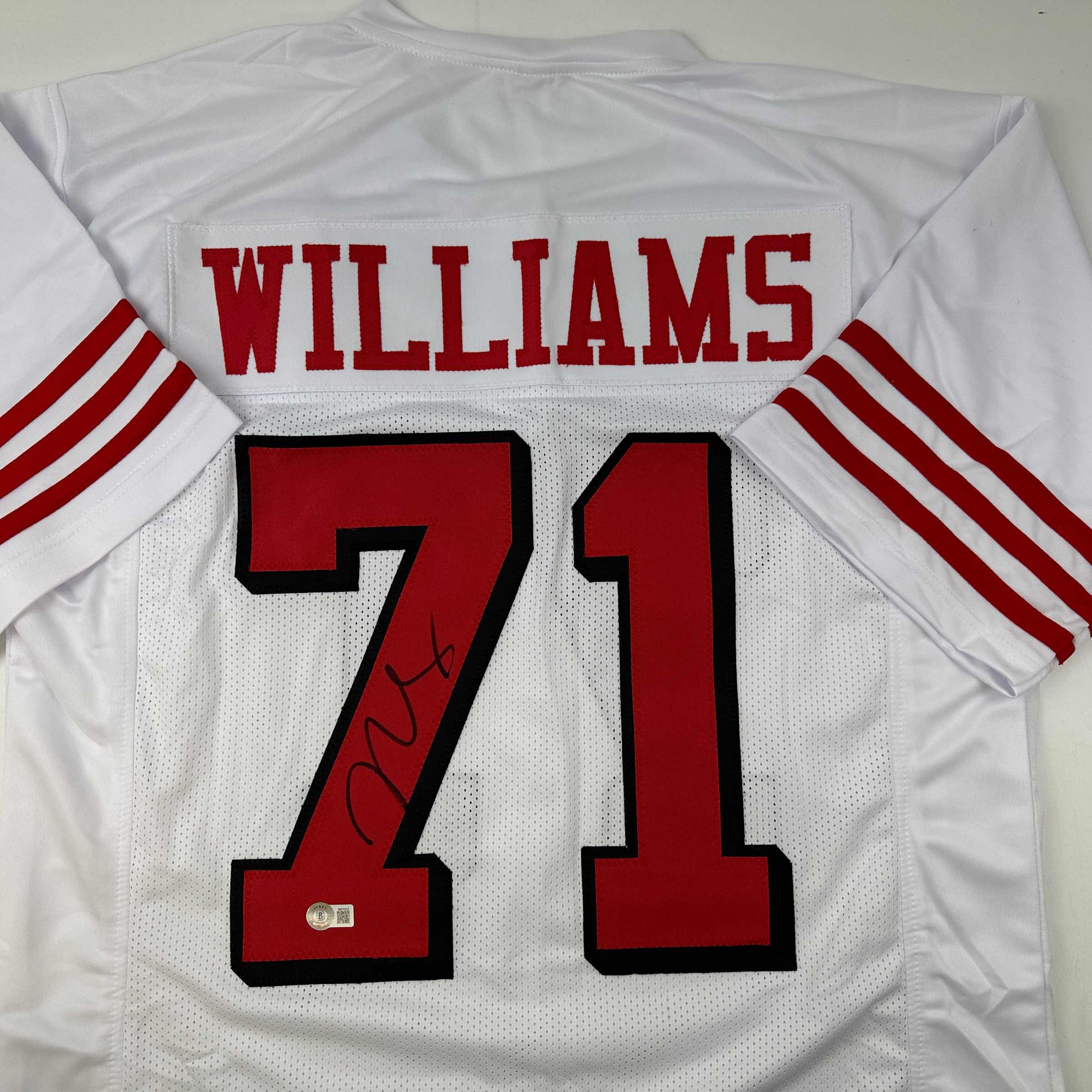 Autographed/Signed Trent Williams San Francisco Alternate White Football Jersey Beckett BAS COA