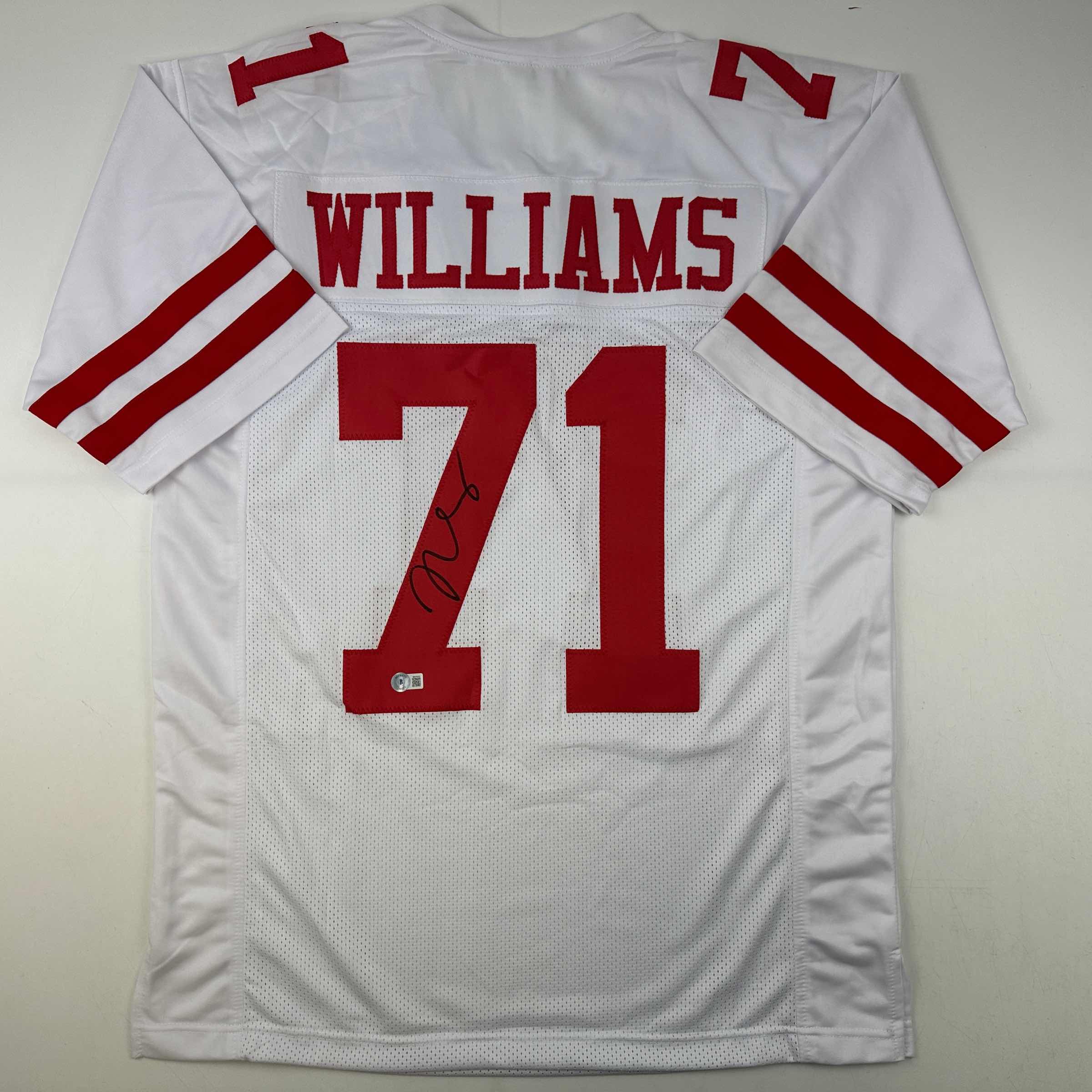 Autographed/Signed Trent Williams San Francisco White Football Jersey Beckett BAS COA