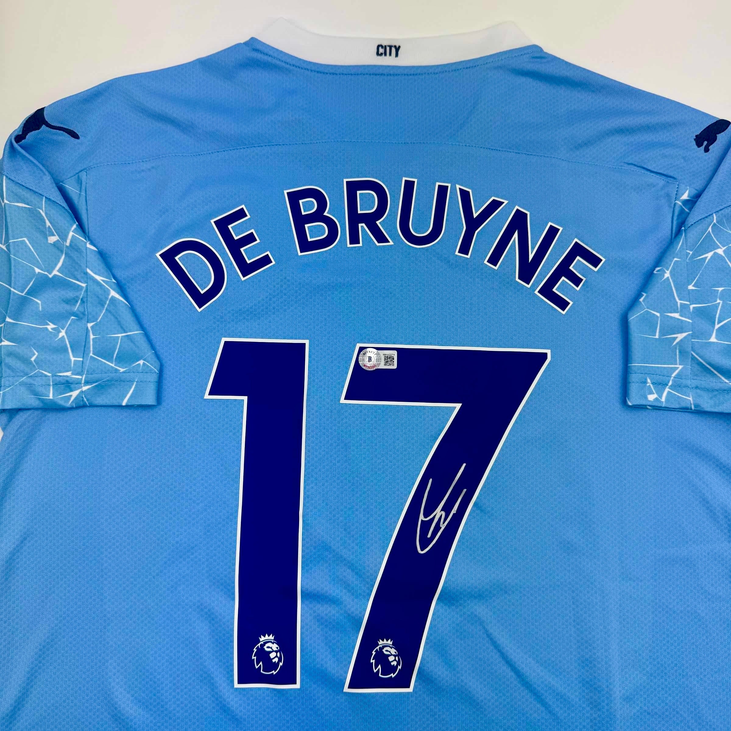 Autographed/Signed Kevin De Bruyne Manchester City Blue Soccer Futbol Jersey Beckett BAS COA