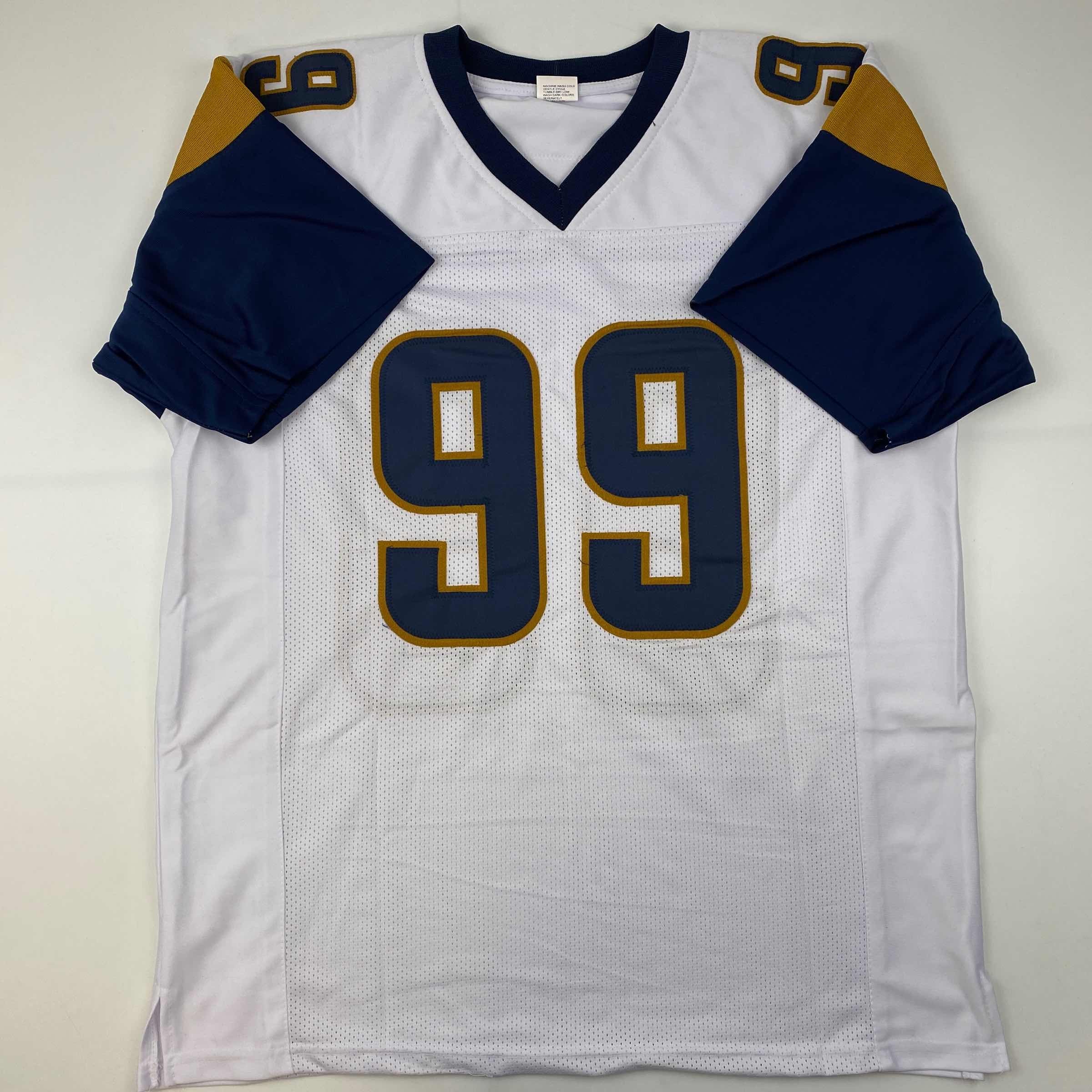 Facsimile Autographed Aaron Donald Los Angeles LA White Reprint Laser Auto Football Jersey Size Men's XL