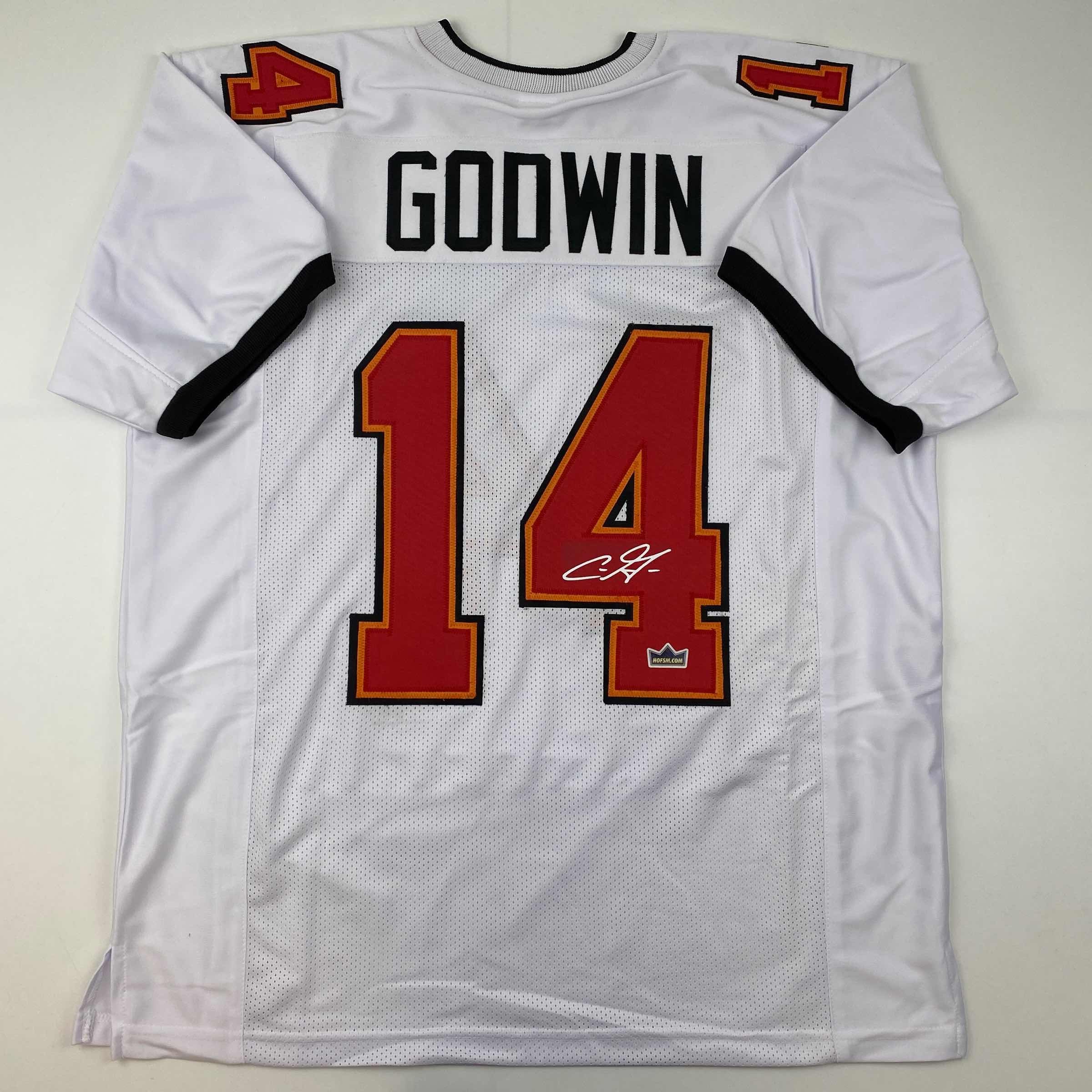 Facsimile Autographed Chris Godwin Tampa Bay White Reprint Laser Auto Football Jersey Size Men's XL