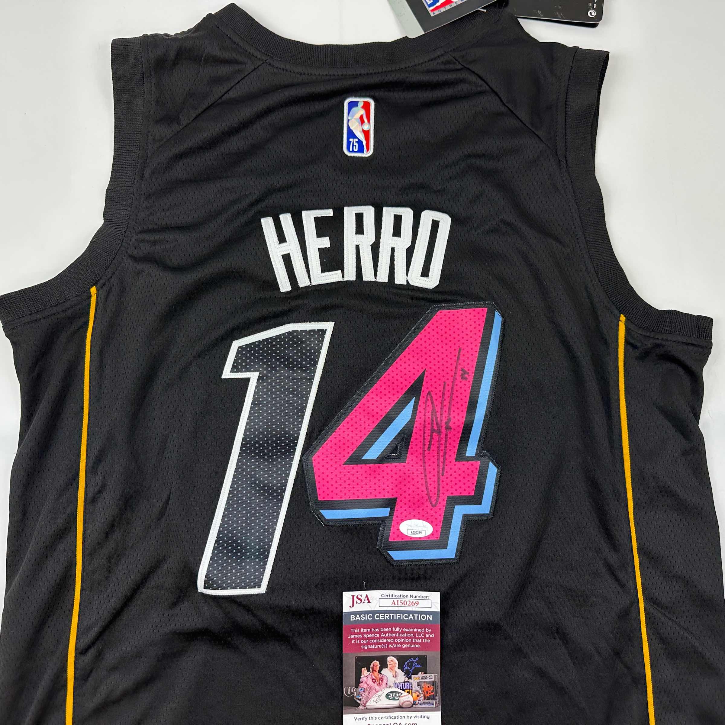 Autographed/Signed Tyler Herro Miami Black Mashup City Basketball Jersey JSA COA