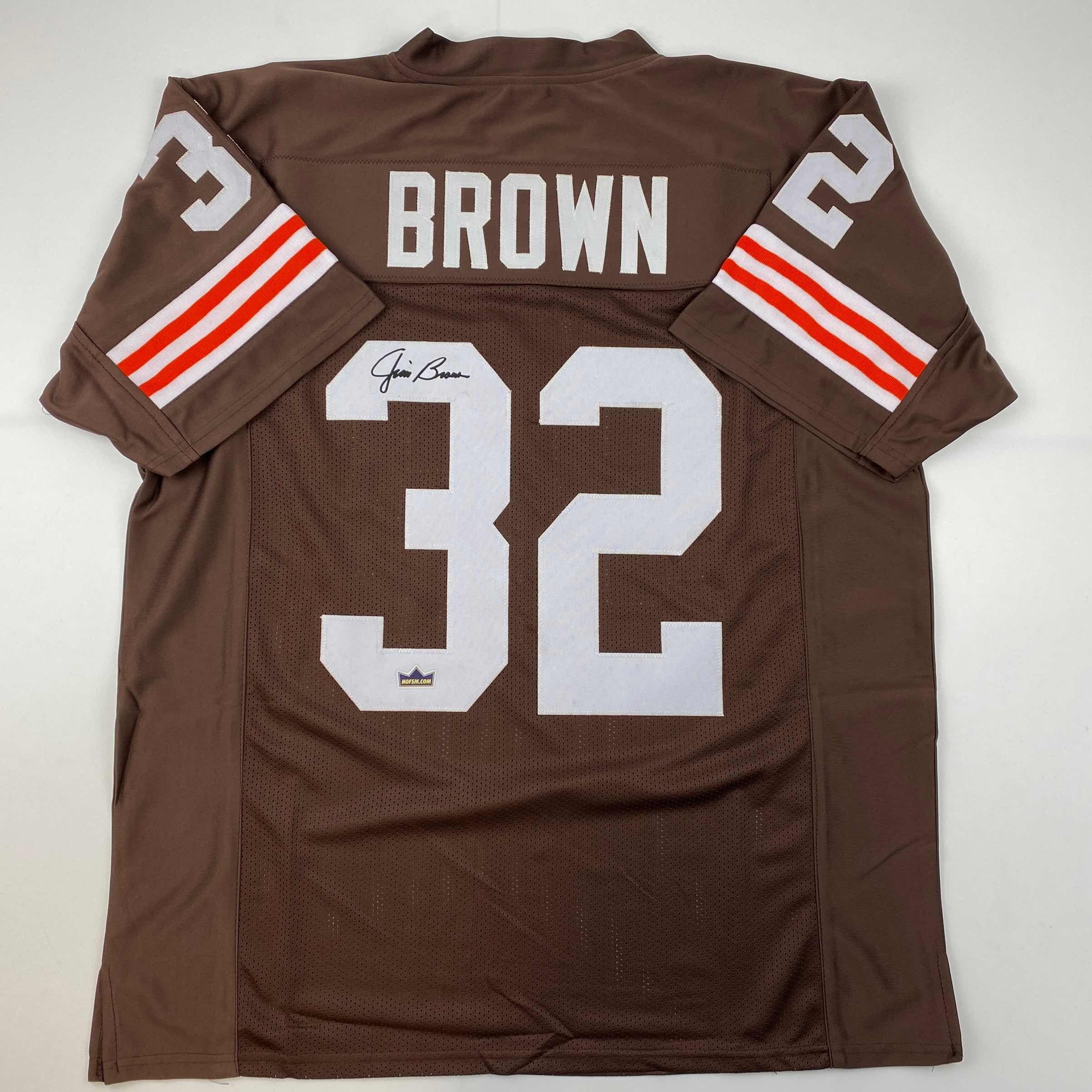 Facsimile Autographed Jim Brown Cleveland Brown Reprint Laser Auto Football Jersey Size Men's XL