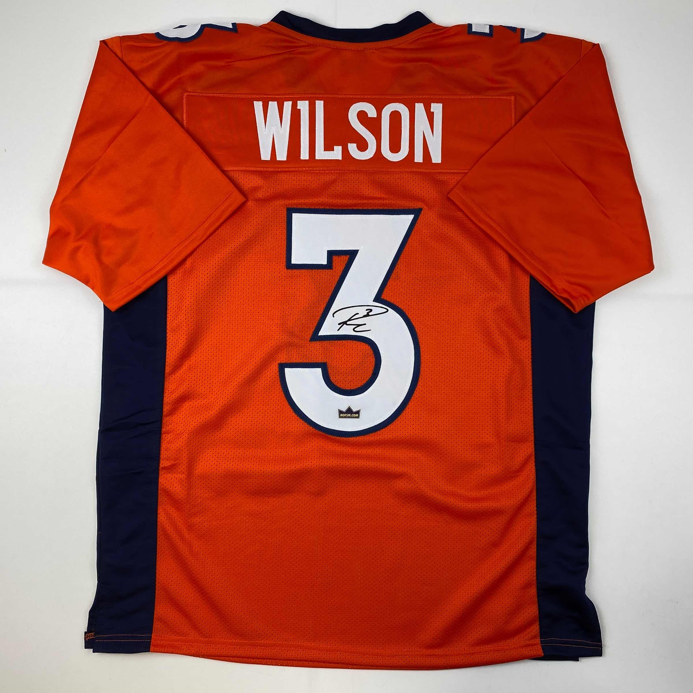 Facsimile Autographed Russell Wilson Denver Orange Reprint Laser Auto Football Jersey Size Men's XL