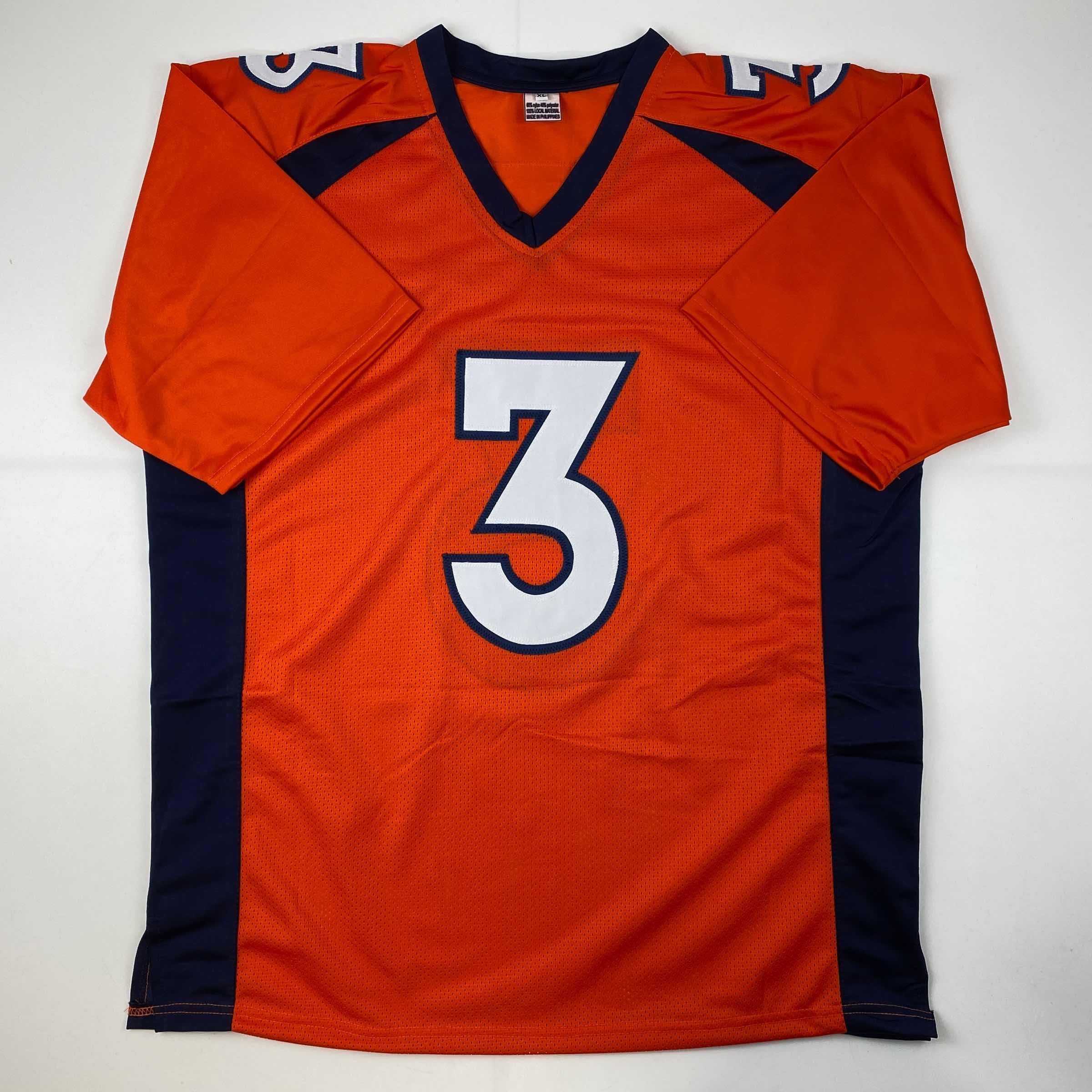 Facsimile Autographed Russell Wilson Denver Orange Reprint Laser Auto Football Jersey Size Men's XL