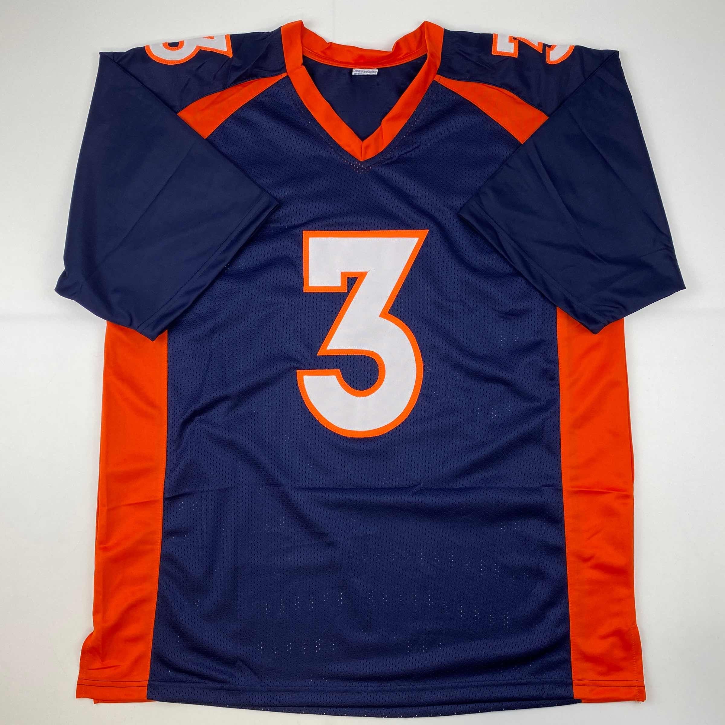 Facsimile Autographed Russell Wilson Denver Blue Reprint Laser Auto Football Jersey Size Men's XL