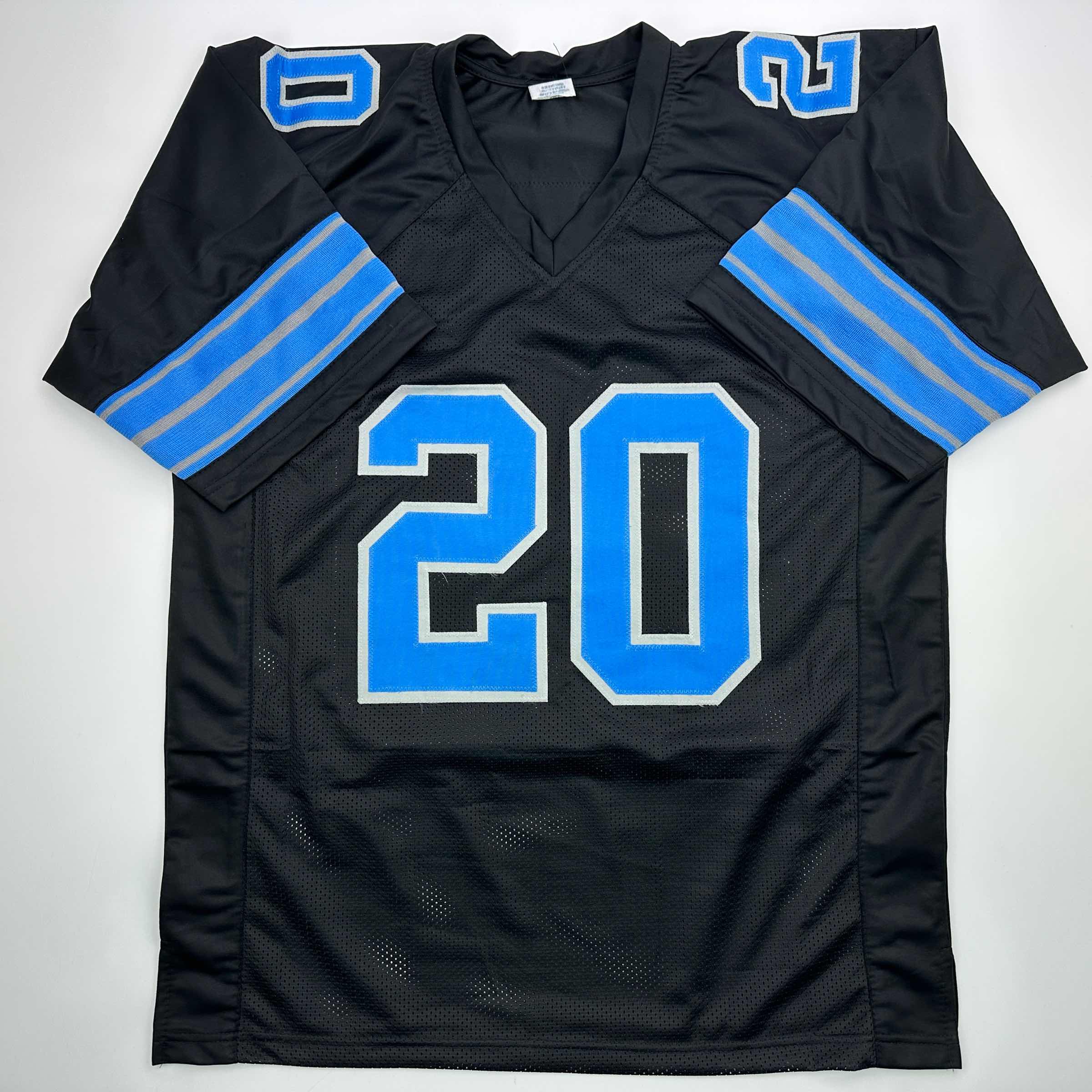Facsimile Autographed Barry Sanders Detroit Black Reprint Laser Auto Football Jersey Size Men's XL