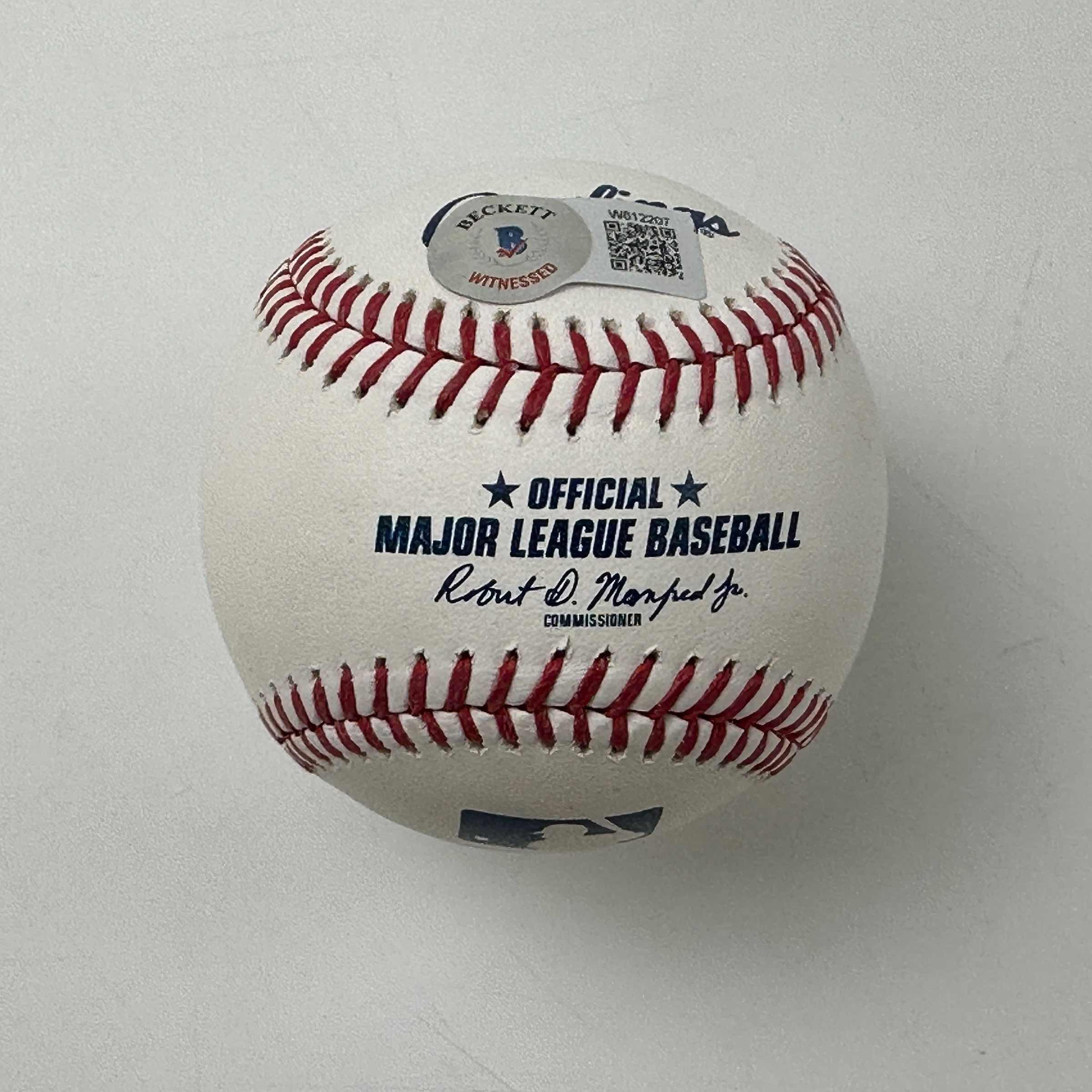 Autographed/Signed Vladimir Vlad Guerrero Jr. & Sr. Rawlings Official Major League Baseball ROML Beckett BAS COA