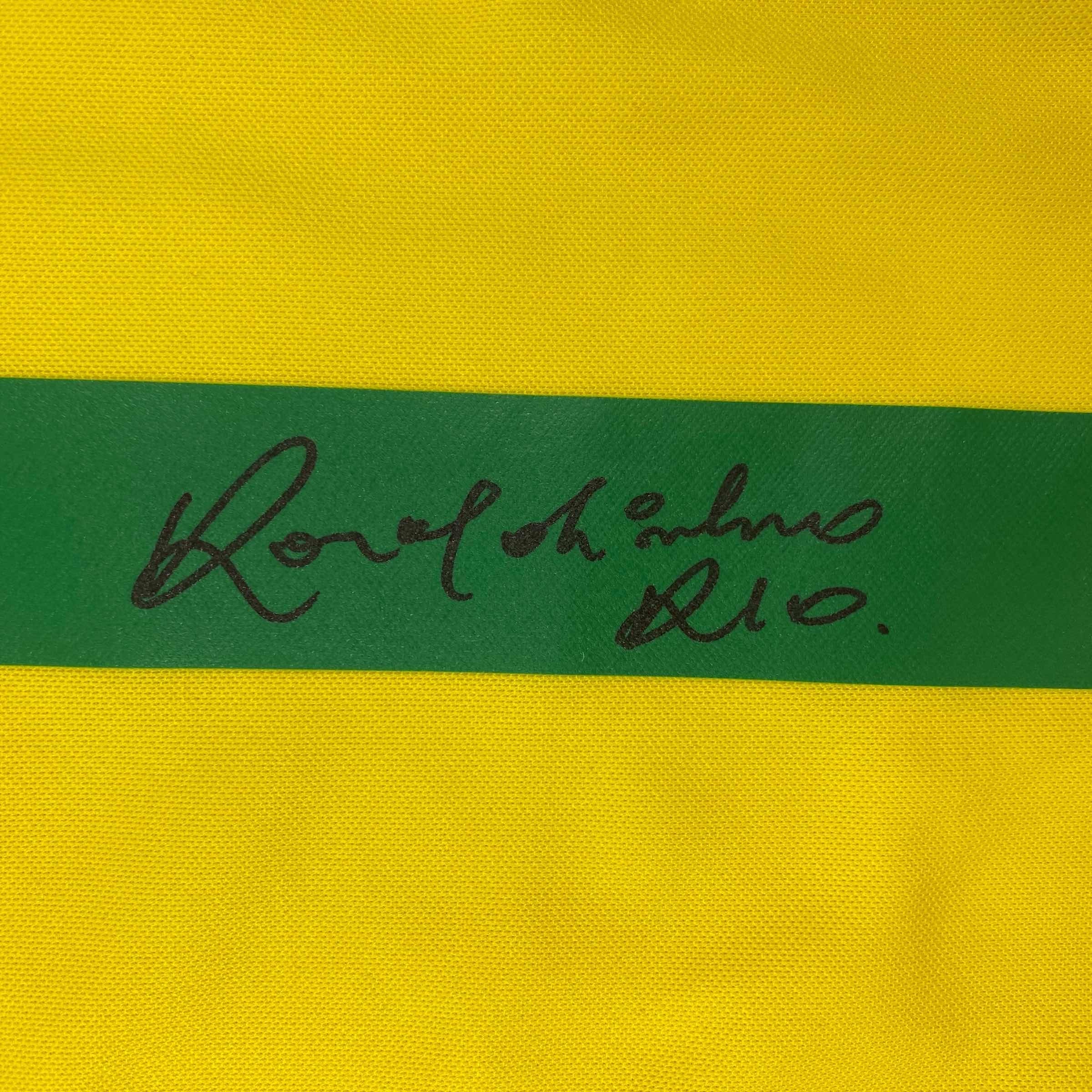 Autographed/Signed Ronaldinho Brazil Yellow Soccer Futbol Jersey Beckett BAS COA